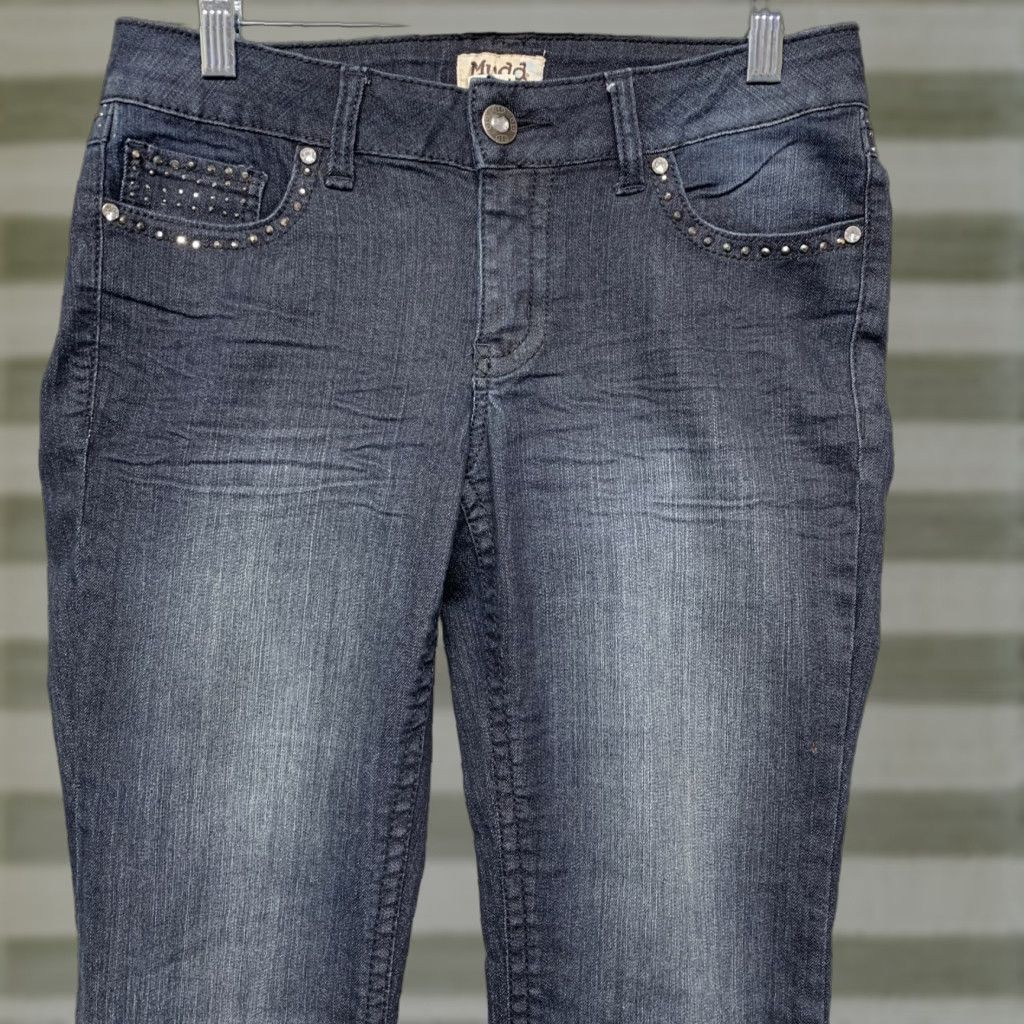 Denime Mudd Jeans Bootcut 5-Pocket Denim Blue Jeans Women's Sz 7 Multiple Pockets Sequins Buttons Size 28" / US 6 / IT 42 - 1 Thumbnail