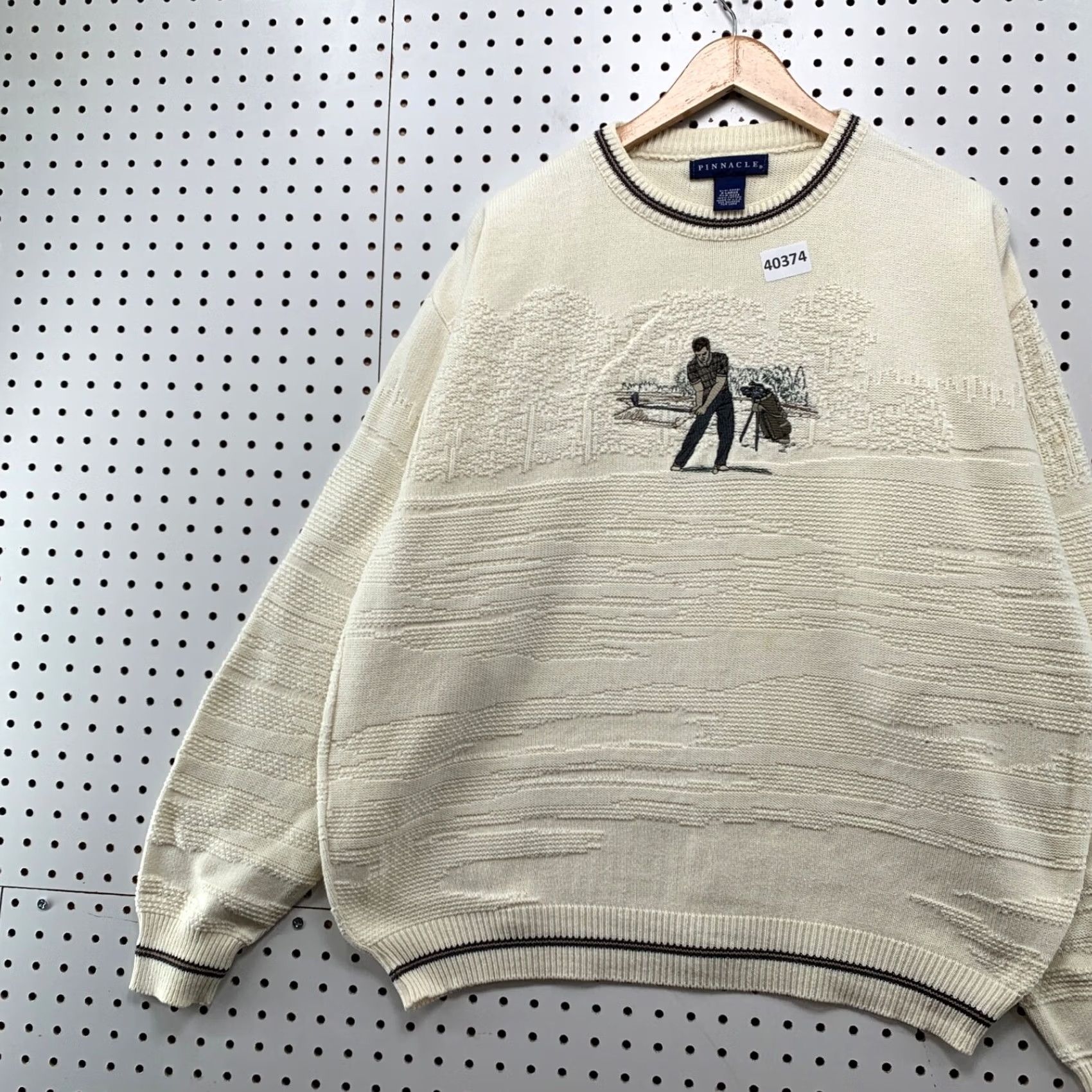 Vintage Pinnacle Golf Knit Sweater Mens XL Beige Ivory Graphic USA 26x27.5 Vintage Size US XL / EU 56 / 4 - 4 Thumbnail