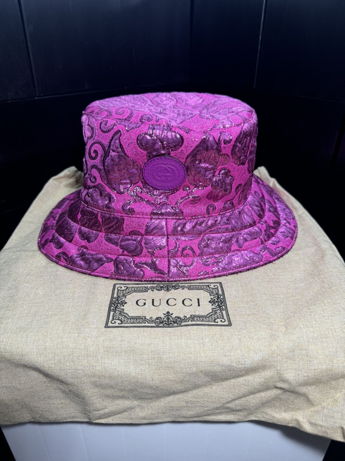 Gucci Metallic Pink Bucket Hat NWT size Large $650 Retail Gucci Nylon GG Bucket Hat L Fuxia 1823825 – FASHIONPHILE main image 3