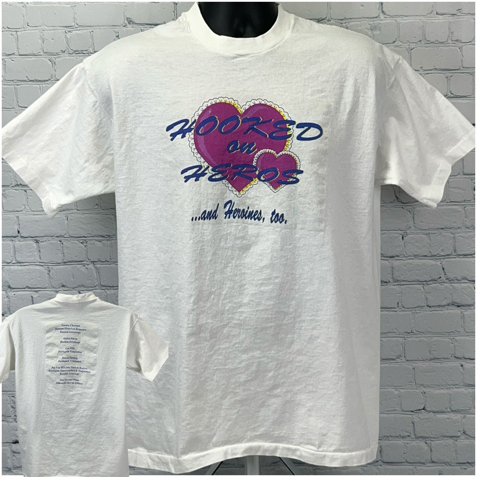 Fruit Of The Loom Vintage 90s Heros and Heroines Books T Shirt Bantam White L Size US L / EU 52-54 / 3 - 1 Thumbnail