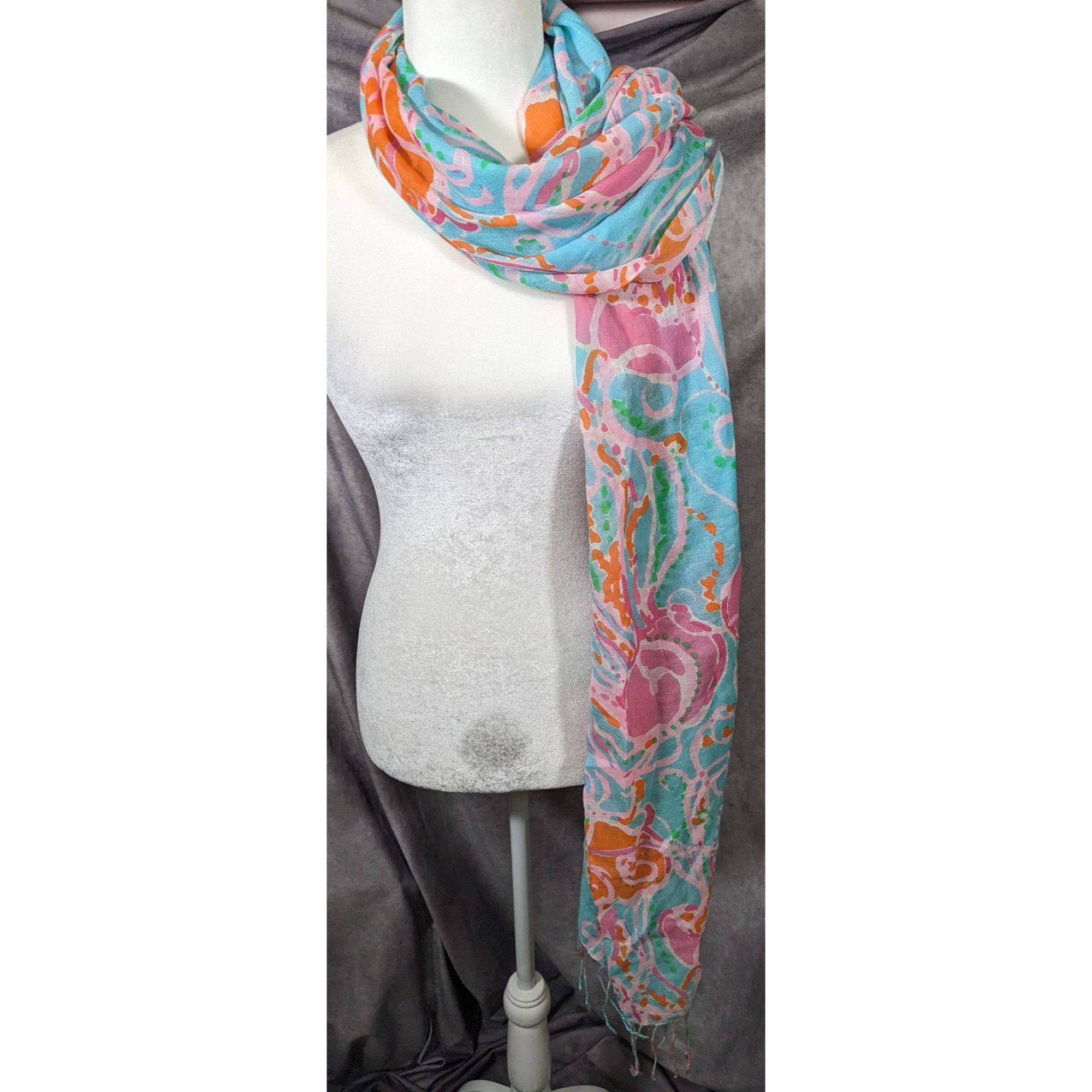 Lilly Pulitzer Lilly Pulitzer Jellies Pink Blue And Orange Jellyfish Scarf Size ONE SIZE - 8 Thumbnail