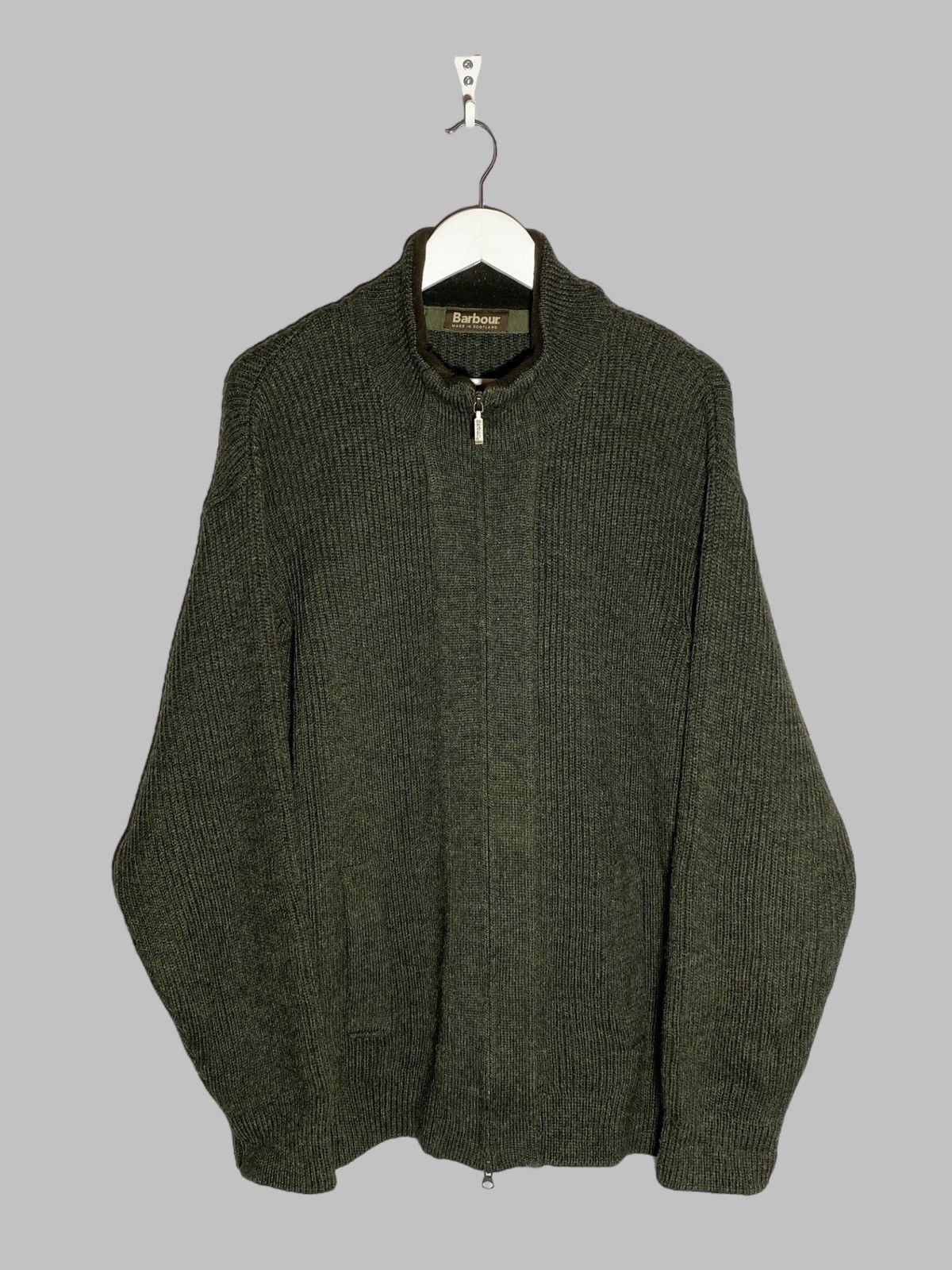 Barbour 🔥 BARBOUR TYNE CARDIGAN FULL ZIP KNITWEAR OLIVE MILITARY Size US L / EU 52-54 / 3 - 1 Thumbnail