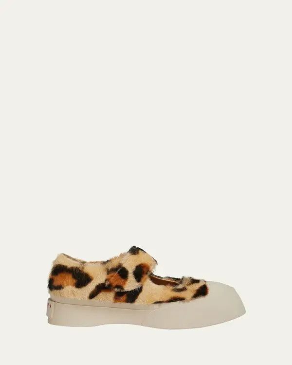 Marni o1w1db11125 Shearling Mary Jane Sneakers in Brown/Leopard Size US 9 / IT 39 - 1 Thumbnail
