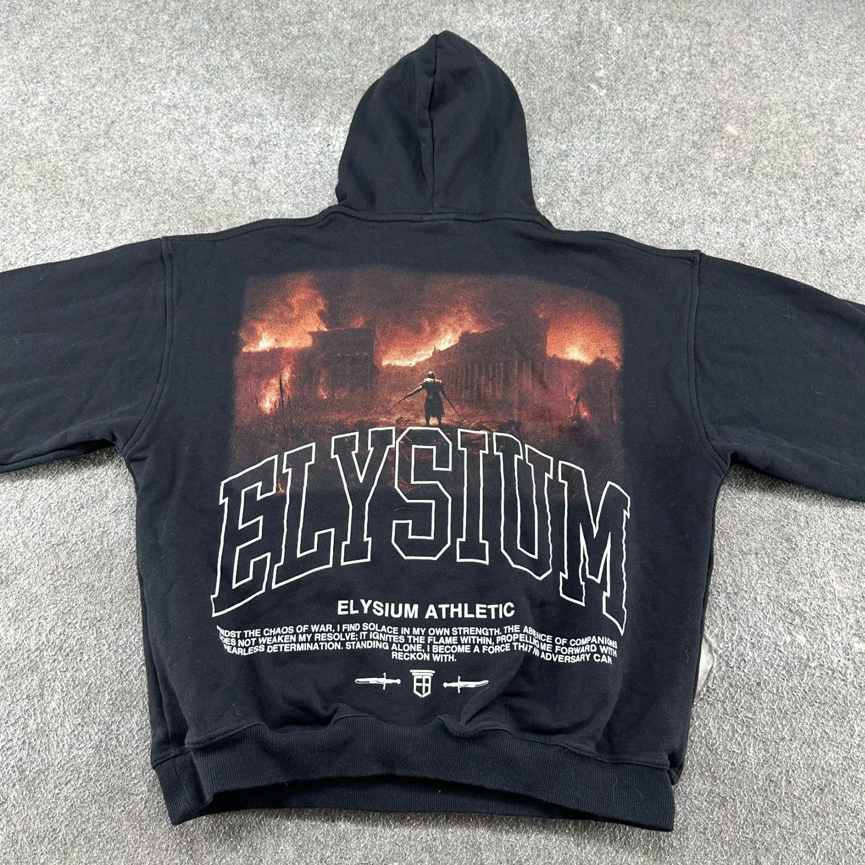 Vintage VINTAGE Elysium Athletic Hoodie Mens M Black Sun Tzu Art Of War Quote Bodybuilding 90s Lined CrossFit Pullover Crew Neck Cotton Fleece Pattern: Solid Size US M / EU 48-50 / 2 - 5 Thumbnail