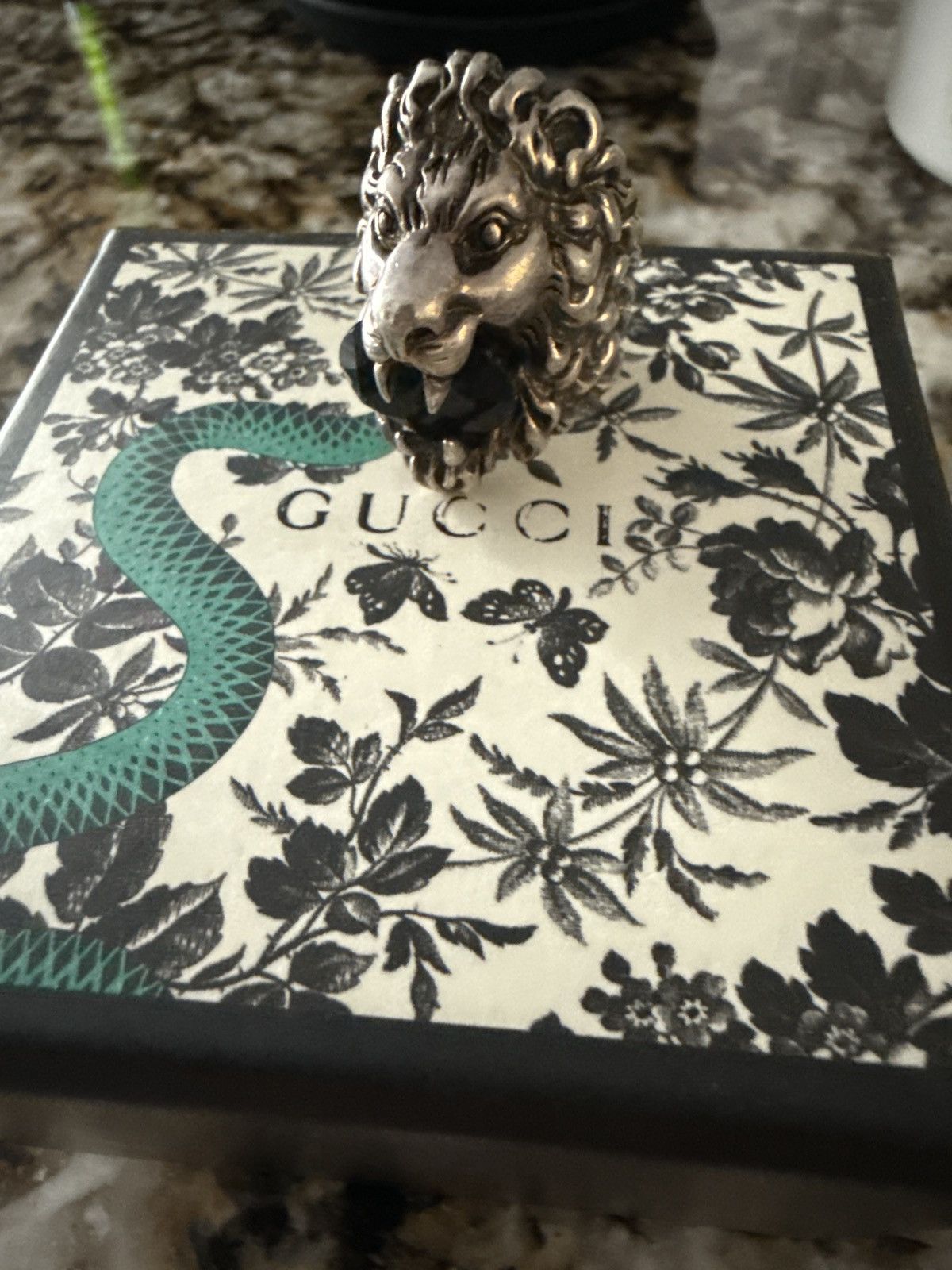 Gucci Gucci Silver Gemstone Lion Ring Size ONE SIZE - 1 Thumbnail