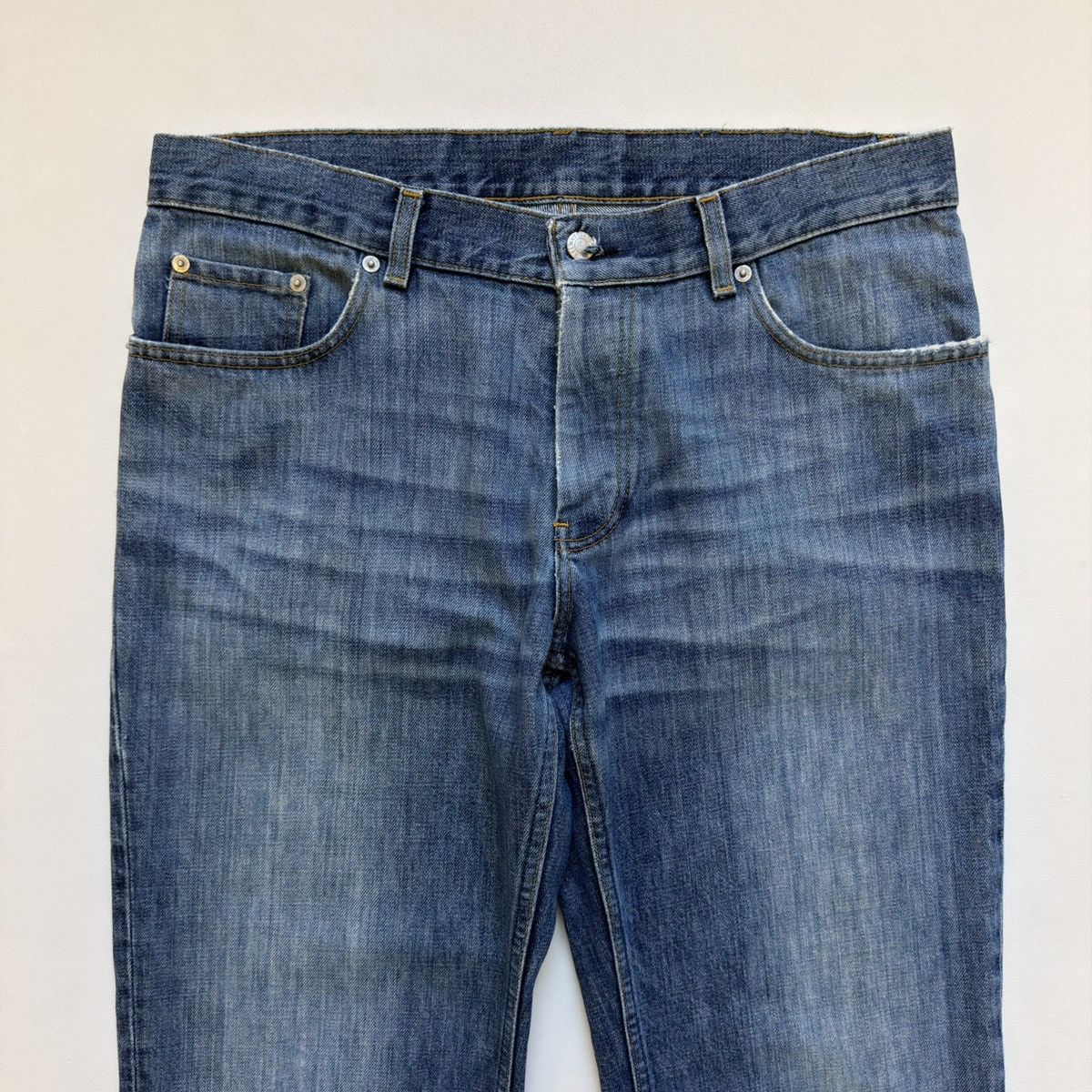 Helmut Lang OG ‘Thrashed Whiskered’ Blue Denim Jeans Size US 34 / EU 50 - 4 Thumbnail