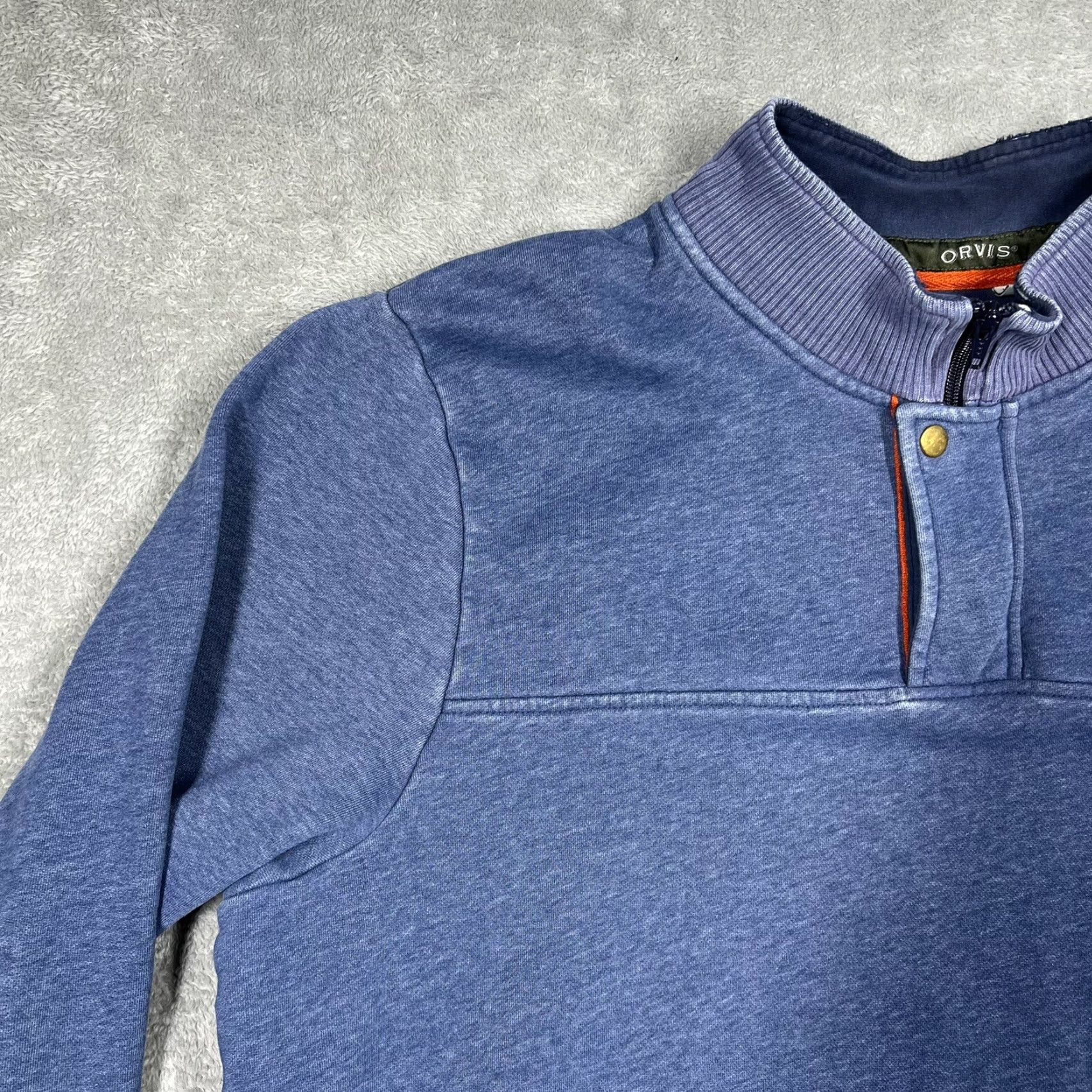 Orvis Orvis Men’s 2XL 1/4 Zip Sweatshirt Blue Pullover Knit Mock Neck Rib Cuff Button Snap All Seasons Casual Pullover Men’s Knit Top Fishing Logo 1/4 Zip Size US XXL / EU 58 / 5 - 4 Thumbnail