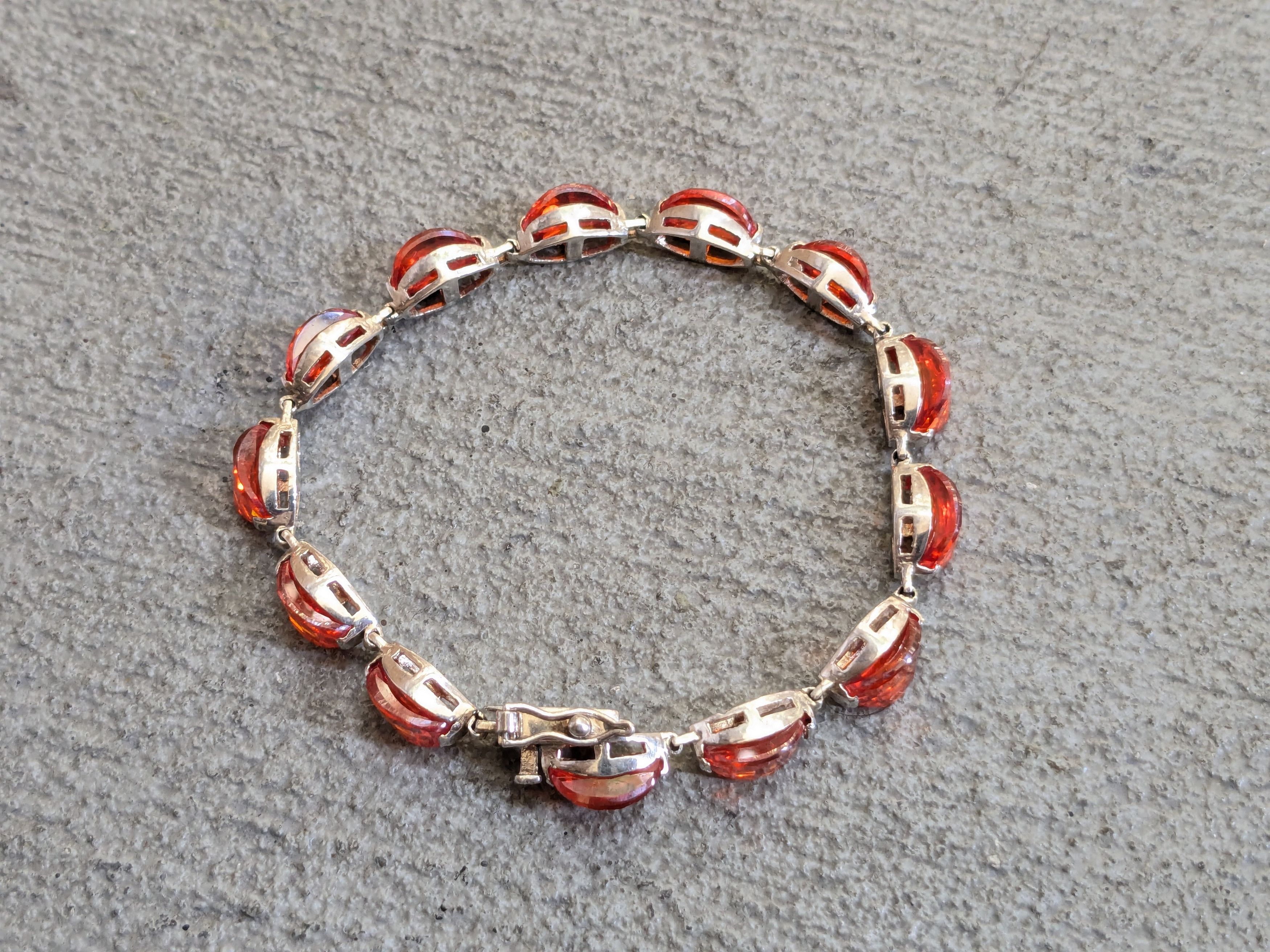 Other Sterling Silver Tennis Bracelet Orange Glass 7.25 Size ONE SIZE - 4 Thumbnail