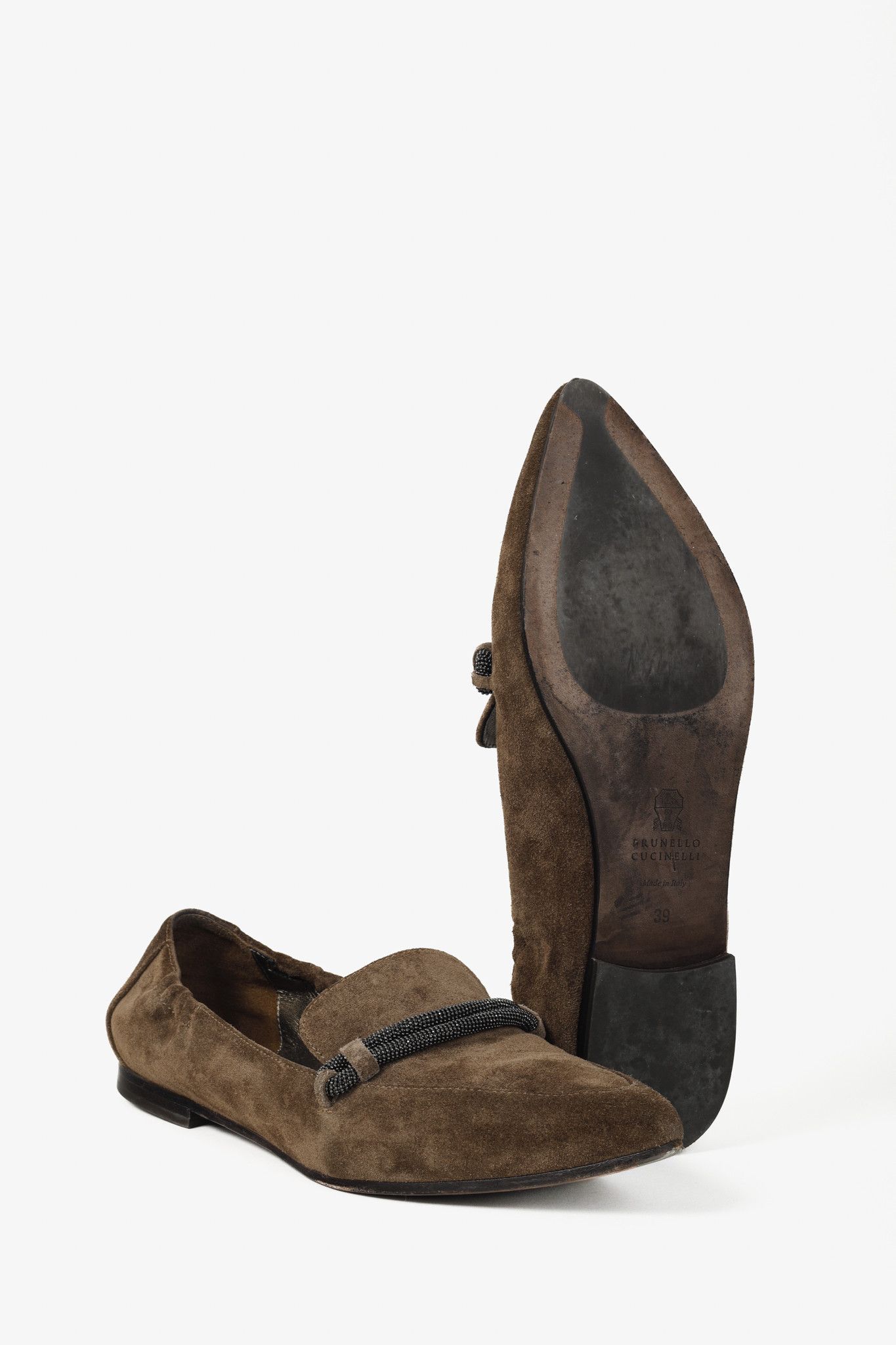 Brunello Cucinelli Brunello Cucinelli Monili Strap Brown Suede Pointed Loafers Size US 8.5 / IT 38.5 - 4 Thumbnail