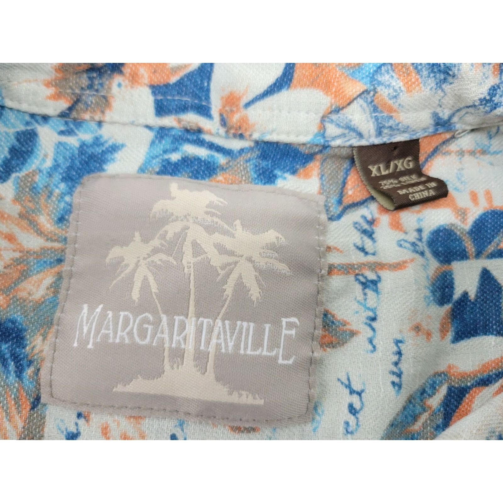 Vintage Margaritaville Men's XL Floral Print Hawaiian Button-Up Camp Shirt Silk/Linen Blend SS Size US XL / EU 56 / 4 - 8 Thumbnail