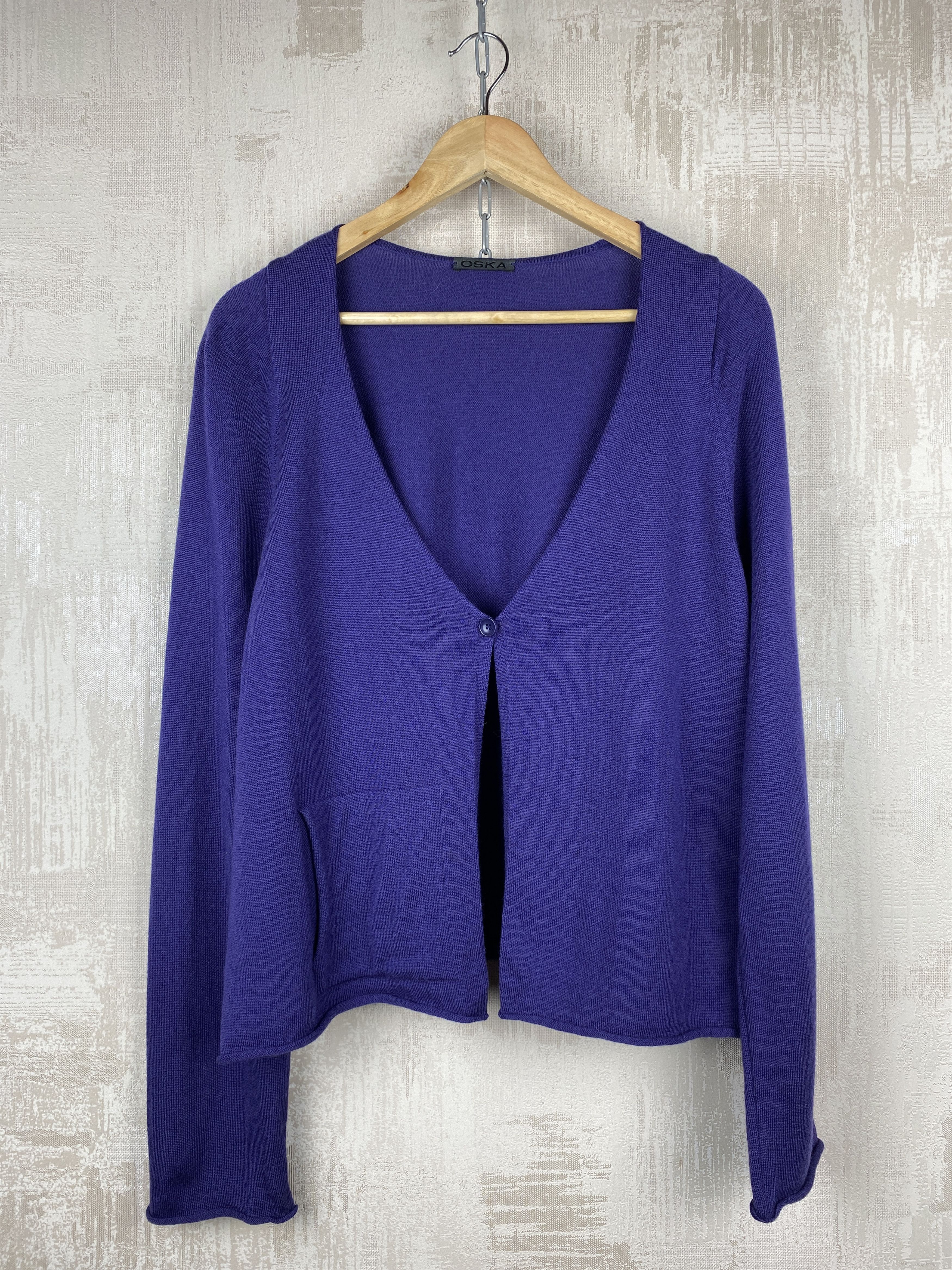 Designer Oska Virgin Wool Purple Single Button Cardigan Size L / US 10 / IT 46 - 4 Thumbnail