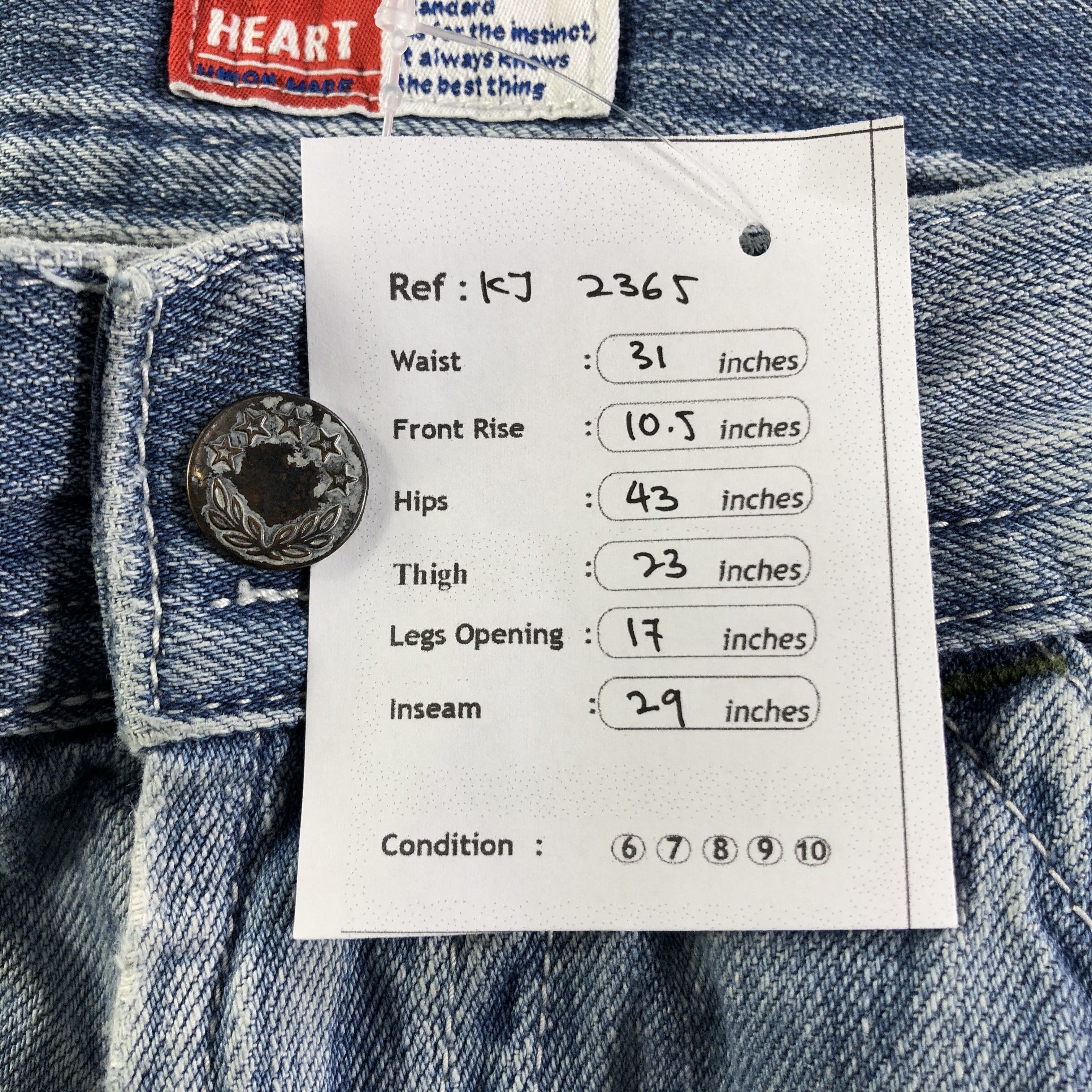 Japanese Brand GL Heart Jeans Light Wash Denim KJ2365 Size US 30 / EU 46 - 9 Thumbnail