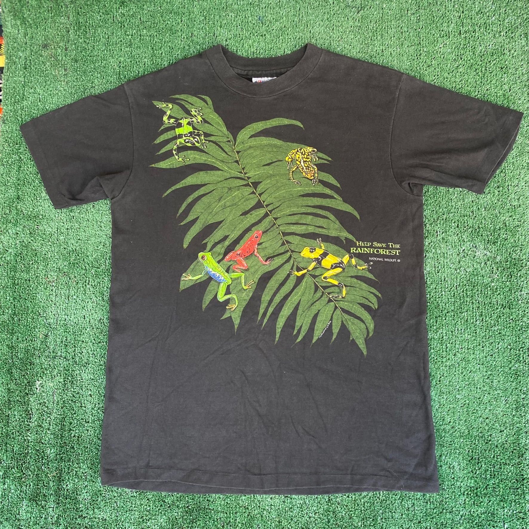 Hanes Vintage 90s Rainforest Frogs Shirt Nature Animal Jungle Tee Size US M / EU 48-50 / 2 - 1 Thumbnail