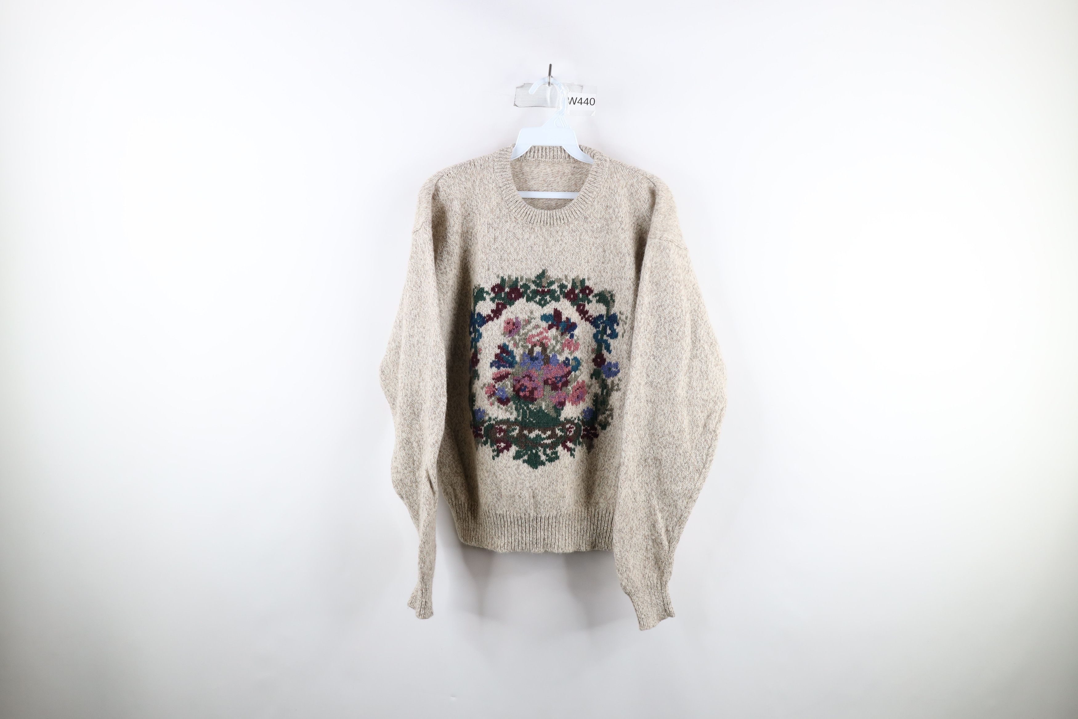 image of Vintage 90's Country Primitive Flower Floral Crewneck Sweater in Beige, Women's (Size Medium)