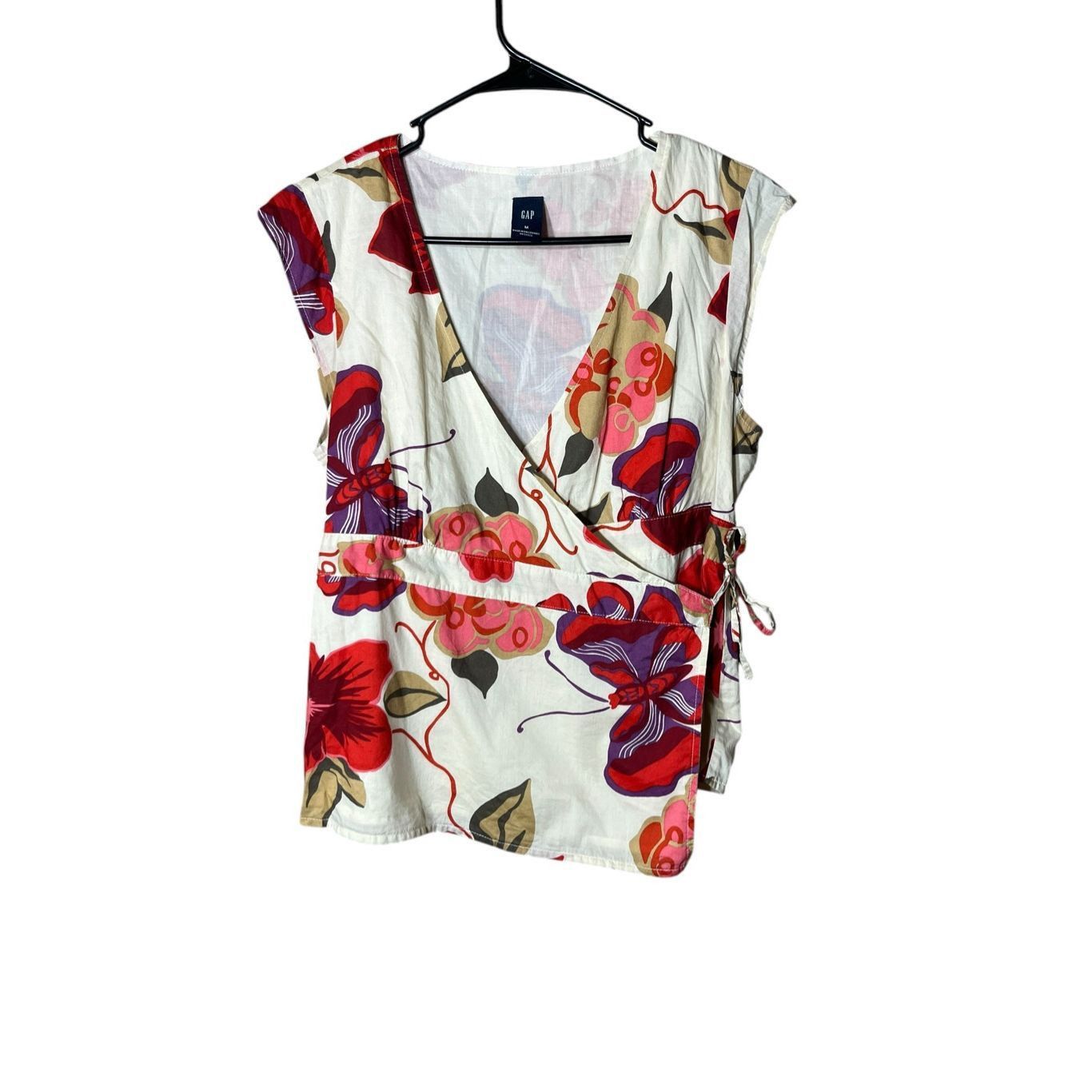 Gap Gap Wrap Top White Floral Butterfly Short Sleeve Size M Size M / US 6-8 / IT 42-44 - 1 Thumbnail
