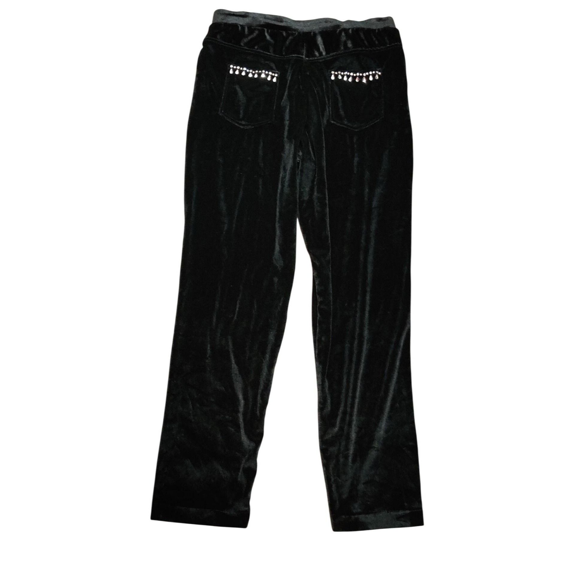 Other Womens Small Pants Black Velour Rhinestone Trim Stretch Pull Size 26" / US 2 / IT 38 - 12 Thumbnail