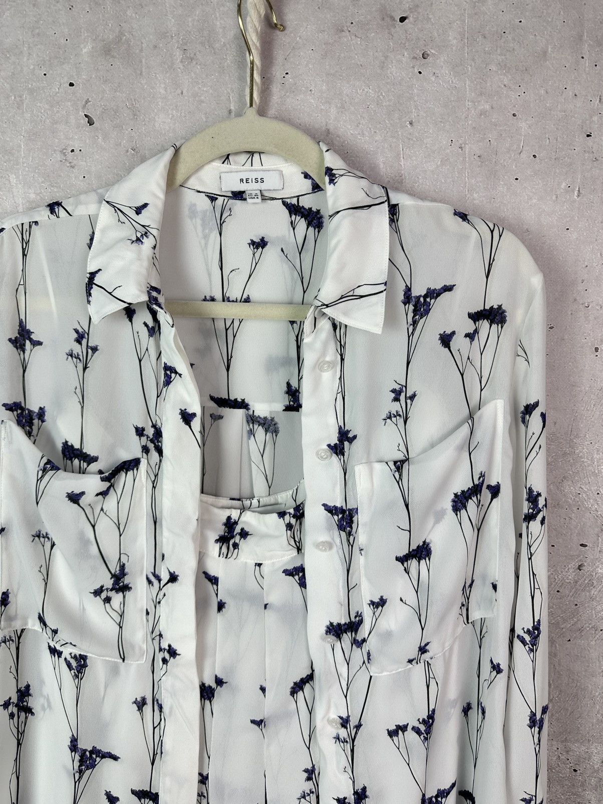 Reiss Reiss Aislin Print Flowers White Long Sleeve Shirt + Skirt Size S / US 4 / IT 40 - 3 Thumbnail