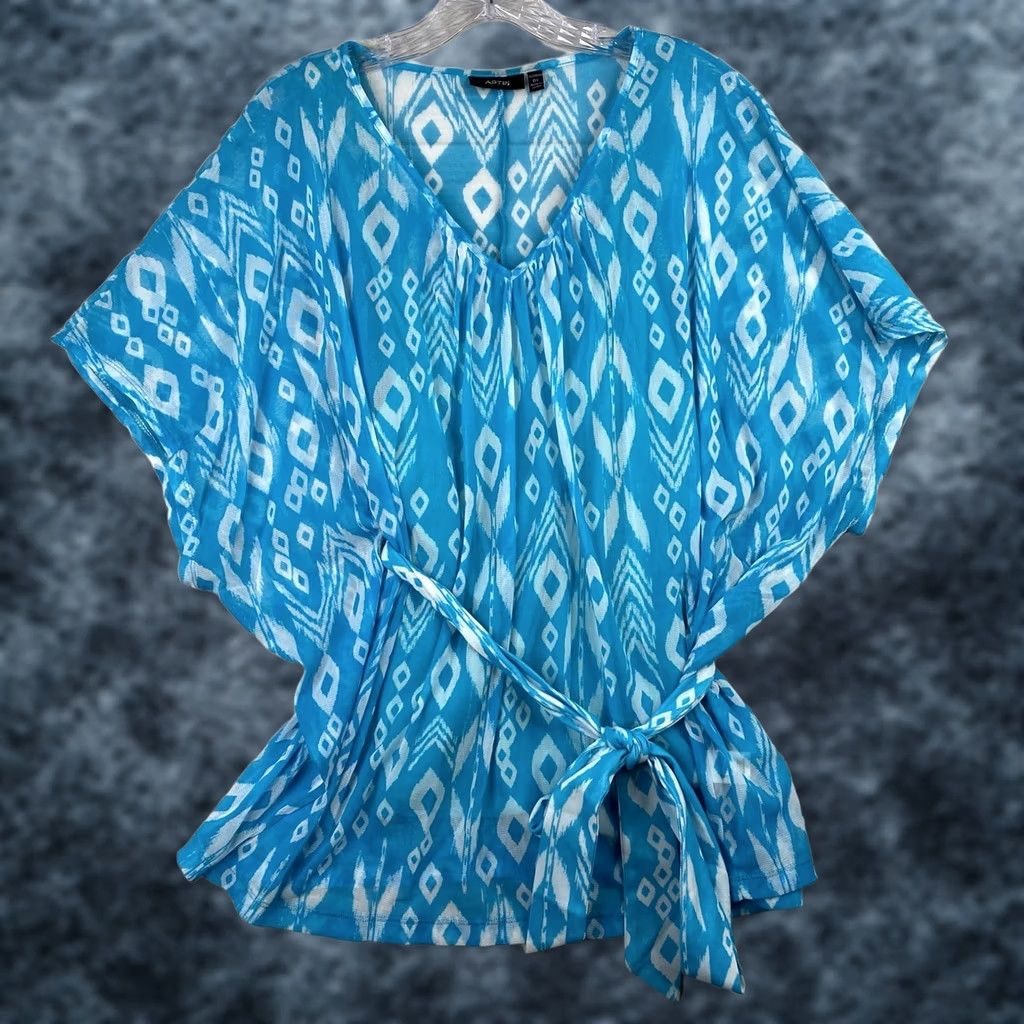 Apt. 9 Apt 9 Blouse Shirt 90s Blue Aztec Belted Tank w/sheer Overlay XL Womens Vintage Size XL / US 12-14 / IT 48-50 - 1 Thumbnail