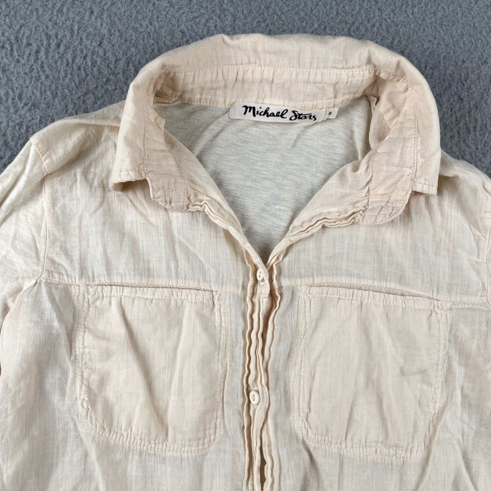 Vintage Micheal Stars Ladies Button Up Shirt Beige Size 0 Supima Cotton Micromodal USA Shirt Womens 0 Beige Classic Casual Short Sleeve? Size XS / US 0-2 / IT 36-38 - 2 Thumbnail
