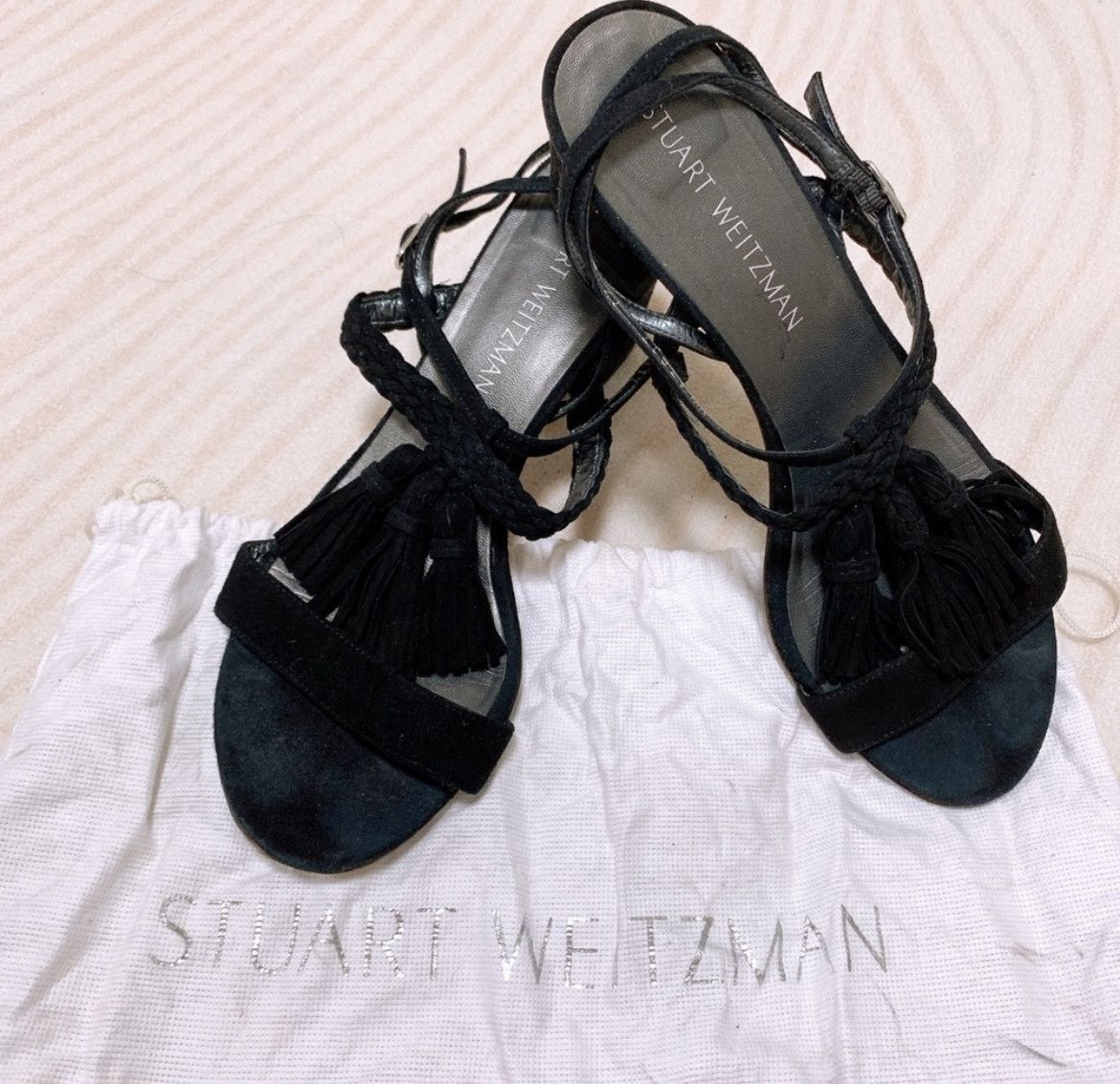 Stuart Weitzman Stuart Weizman Black Velvet Tassels Sandals US 7 1/2 M Size US 7.5 / IT 37.5 - 1 Thumbnail