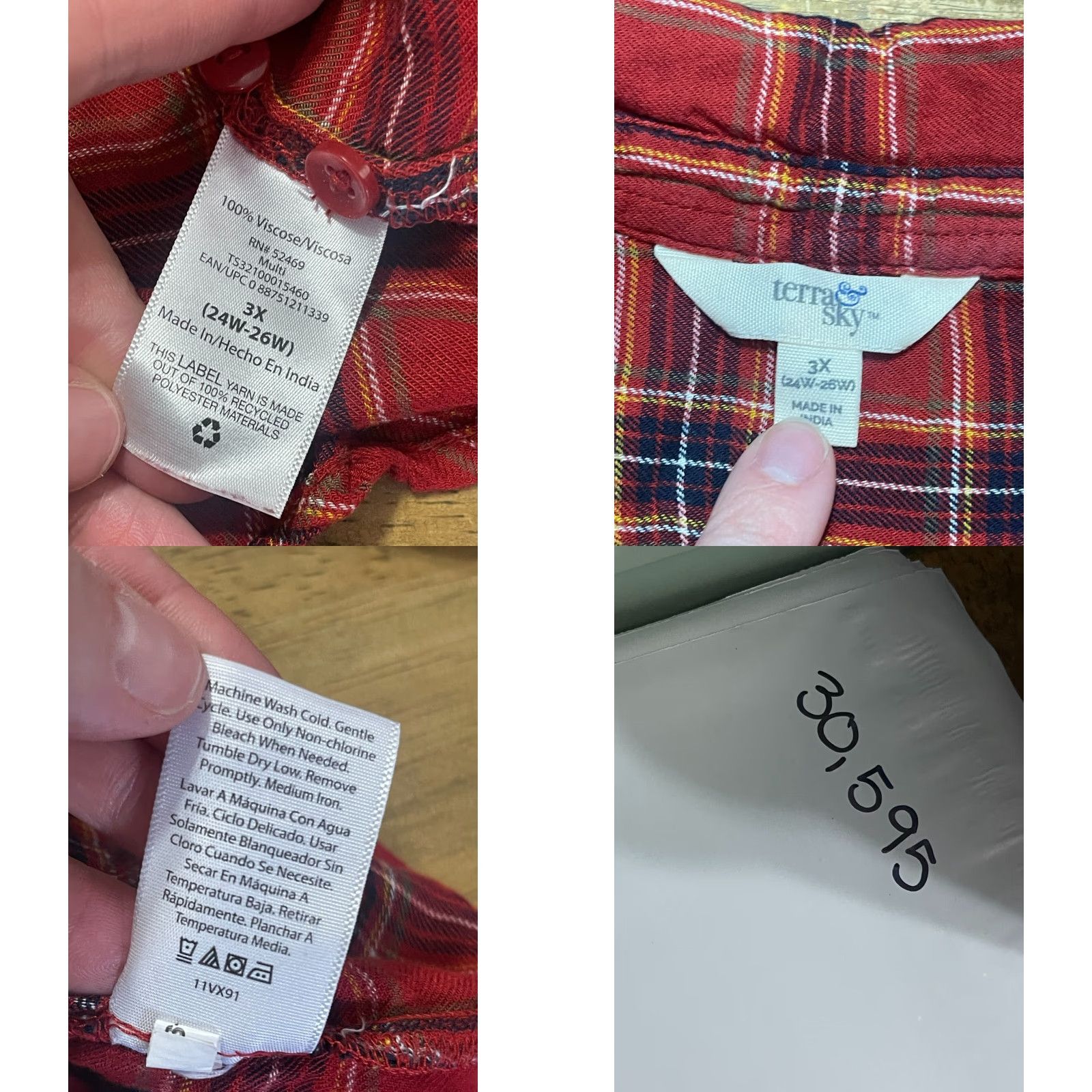Vintage Terra & Sky Shirt Womens 3X Red Plaid Button-Up Long Sleeve Casual Travel Size XXL / US 16-18 / IT 52-54 - 8 Thumbnail