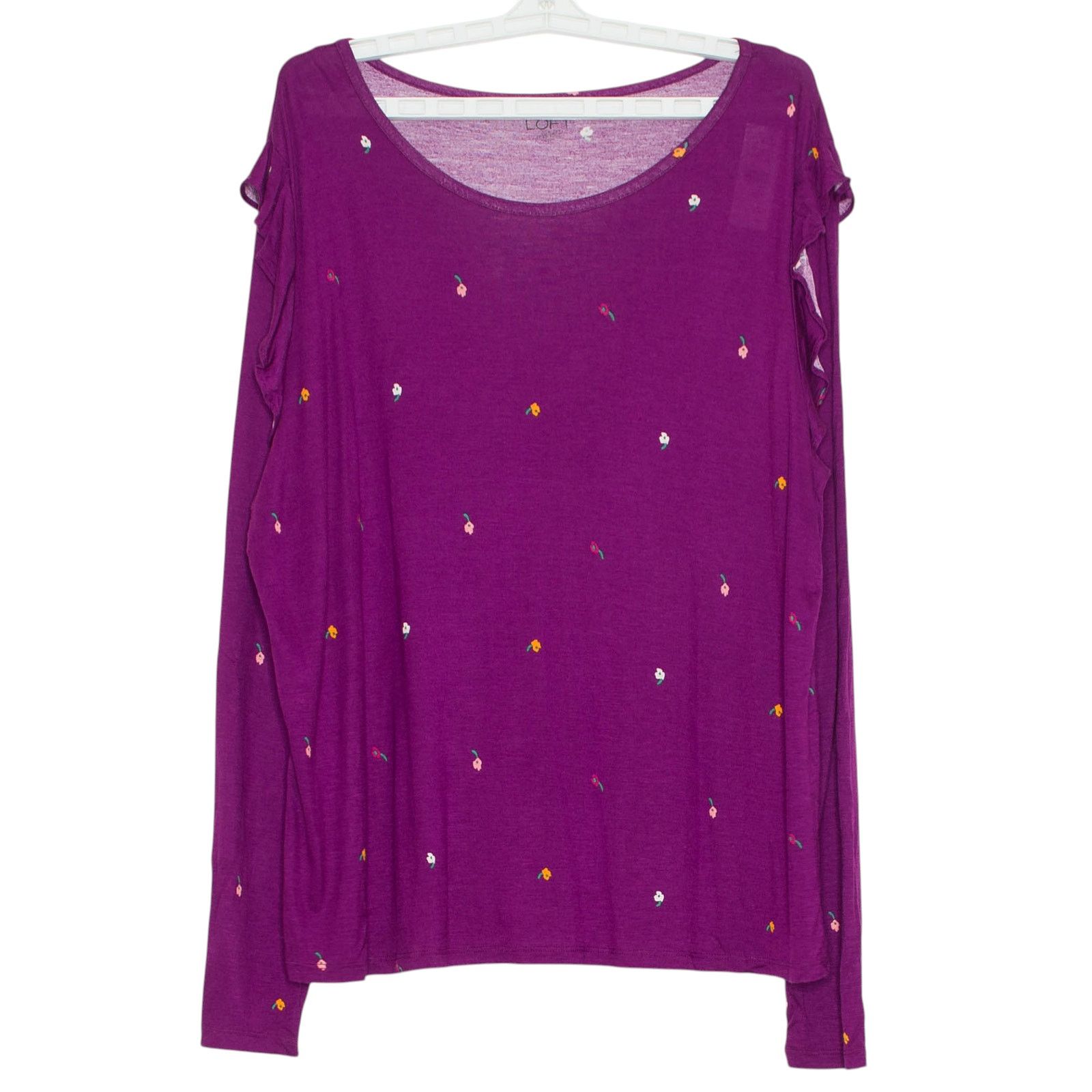 Loft NWT Loft Top Floral Ruffle Cottage Romantic Boho Purple XL Size XL / US 12-14 / IT 48-50 - 1 Thumbnail