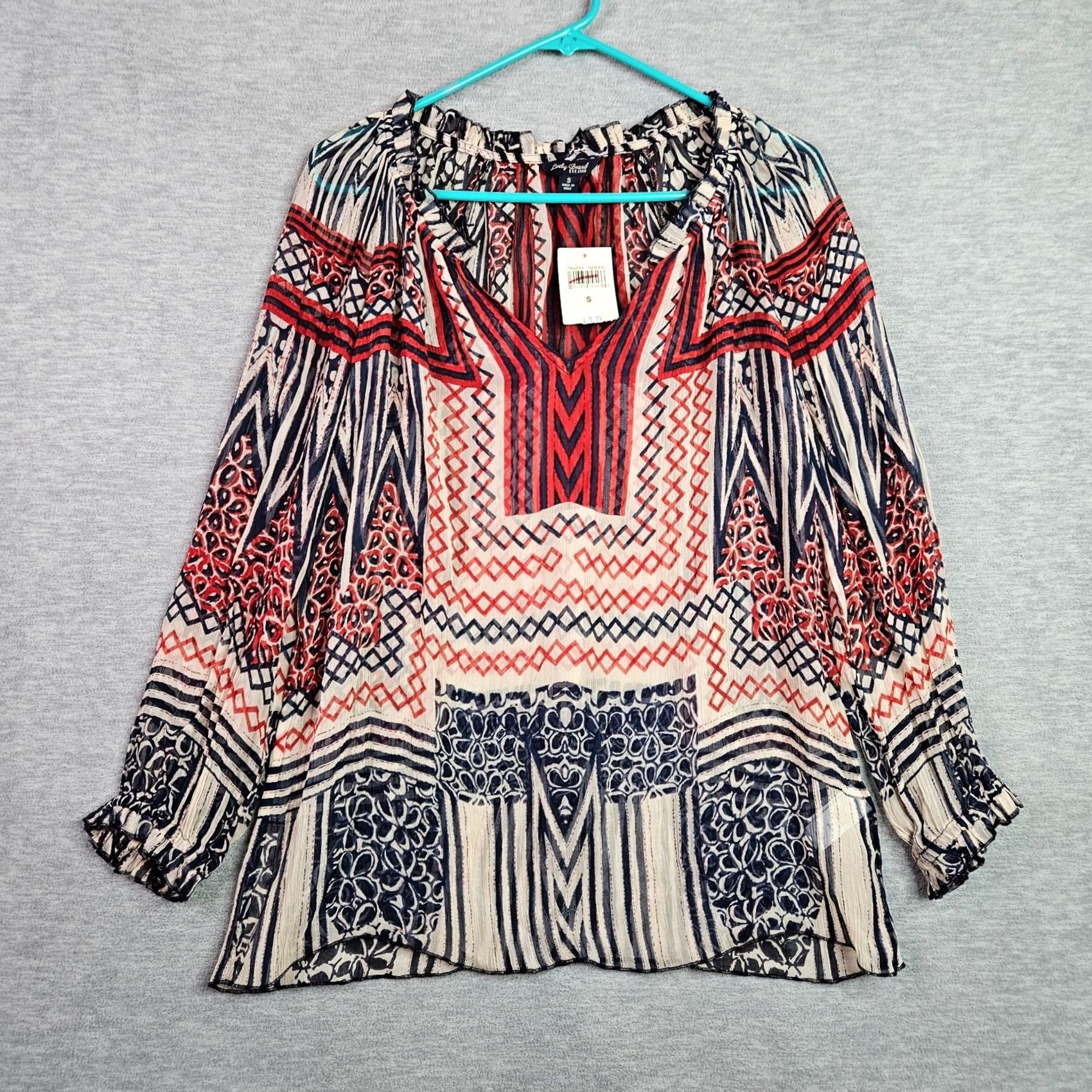 Lucky Brand Lucky Brand Blouse Women's Size Small Long Sleeve Boho Print NWT Multicolor Round Neck Casual Shirts Regular Fit XS? Size S / US 4 / IT 40 - 2 Thumbnail