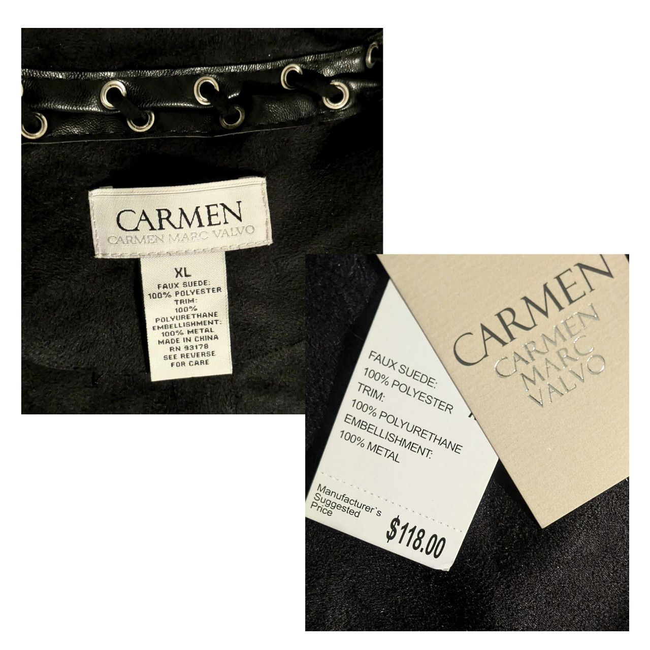 Other Carmen Marc Valvo Black Faux Suede Open Vest Gothic Designer Size XL / US 12-14 / IT 48-50 - 2 Thumbnail