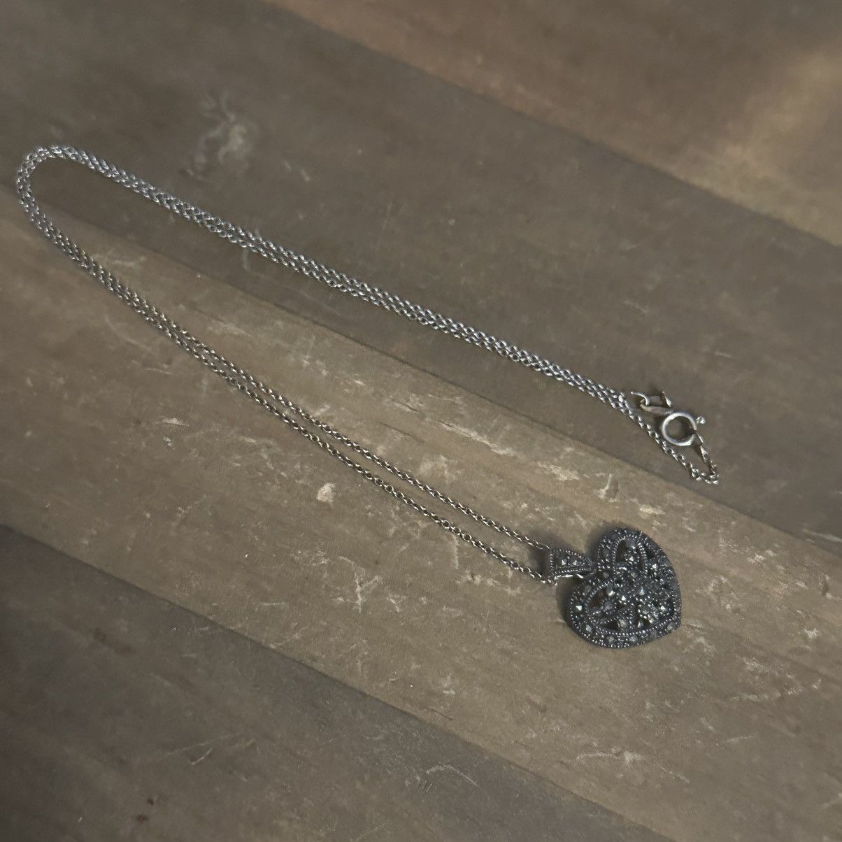 Vintage 925 Italy marcasite heart pendant necklace Size ONE SIZE - 2 Thumbnail