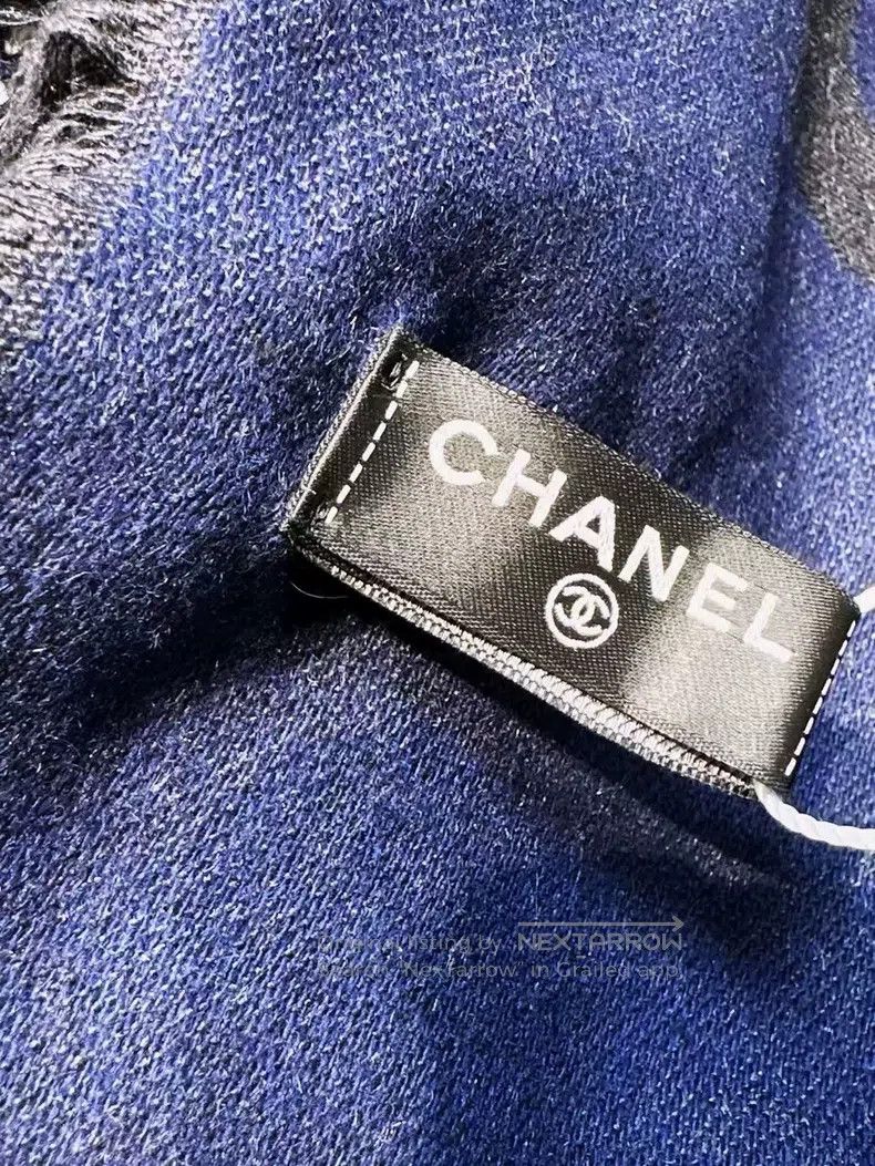 Chanel Chanel Dark blue and gray letter cashmere silk scarf Size ONE SIZE - 3 Thumbnail