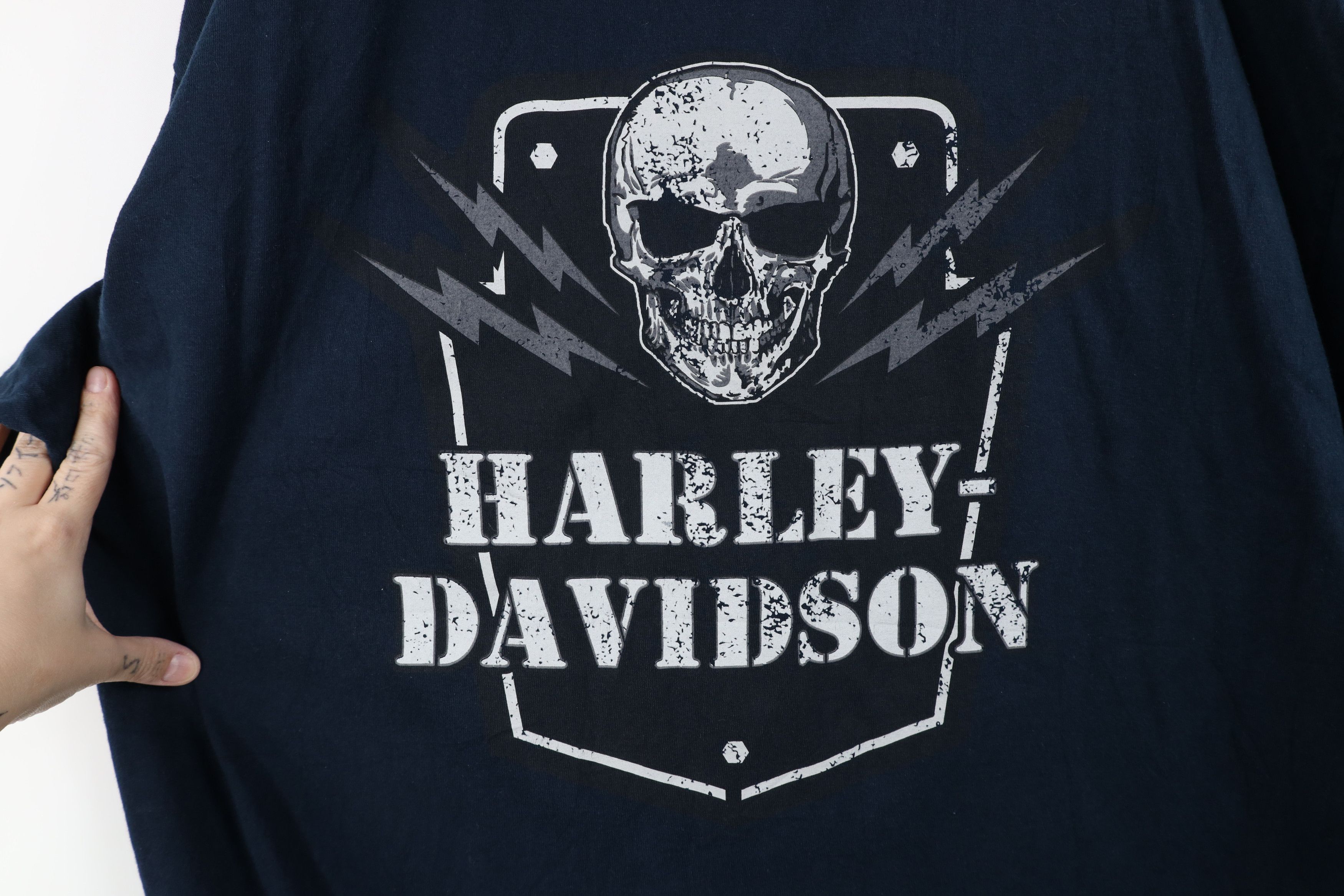 Harley Davidson Vintage Y2K Harley Davidson Skull Lightning T-Shirt Blue Size US XXL / EU 58 / 5 - 4 Thumbnail