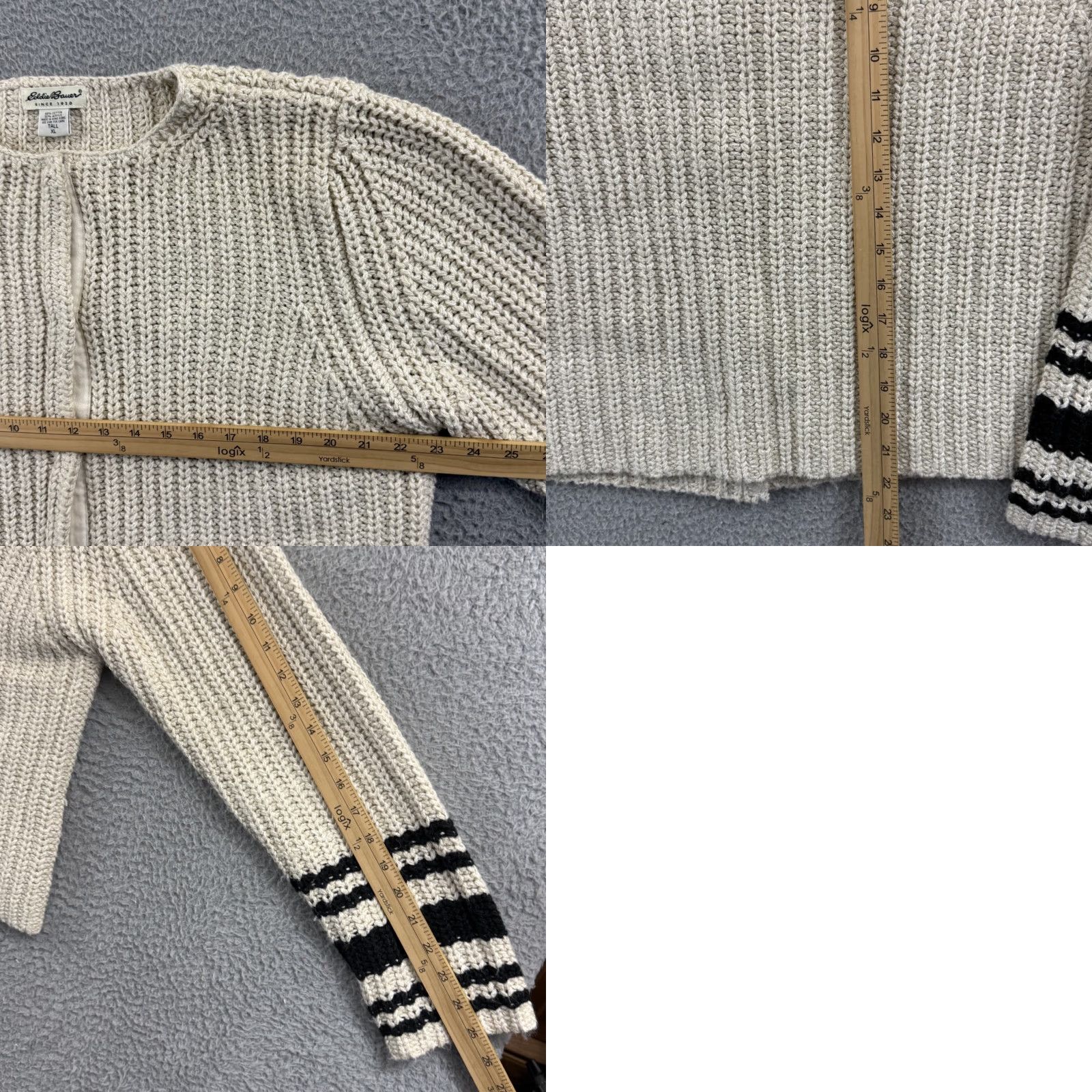Eddie Bauer VINTAGE Eddie Bauer Sweater Womens XL Tall Ivory Knit Ribbed Snap Cropped Striped Boho Size XL / US 12-14 / IT 48-50 - 8 Thumbnail
