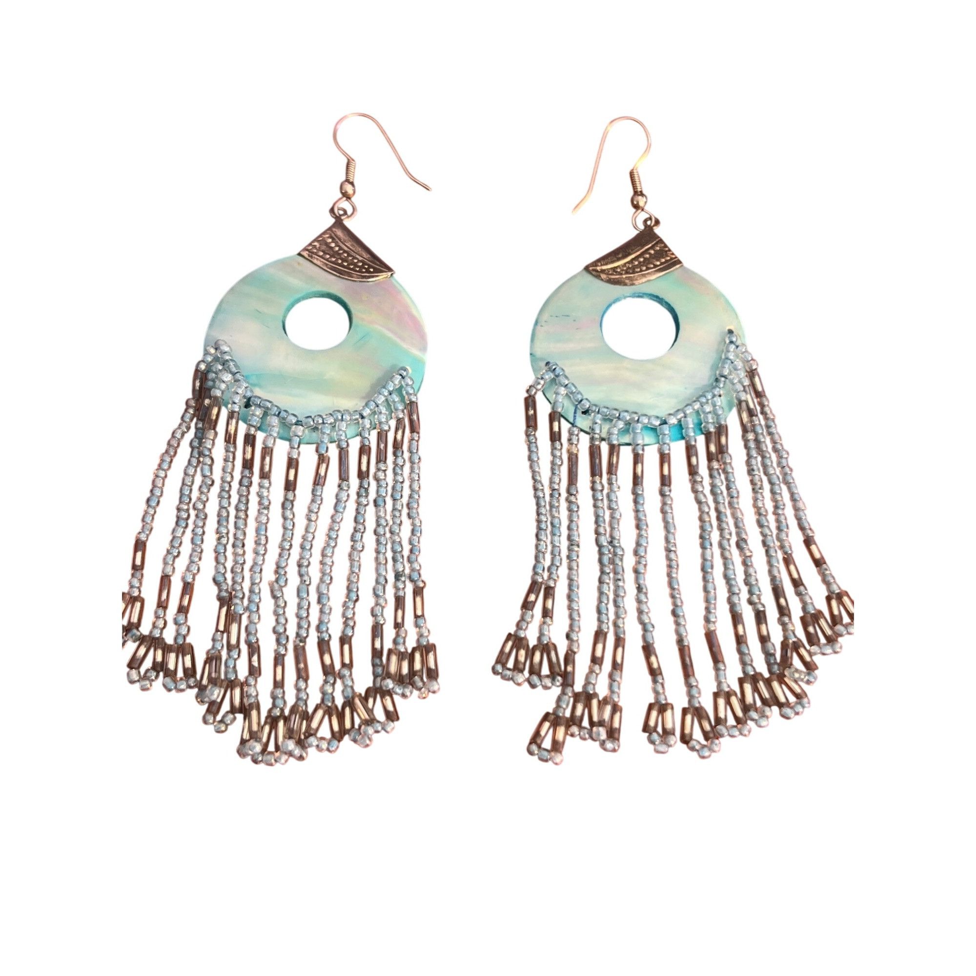 Other Vintage Dyed Shell Long Dangle Earrings Silver Tone Hooks Bo Size ONE SIZE - 1 Thumbnail