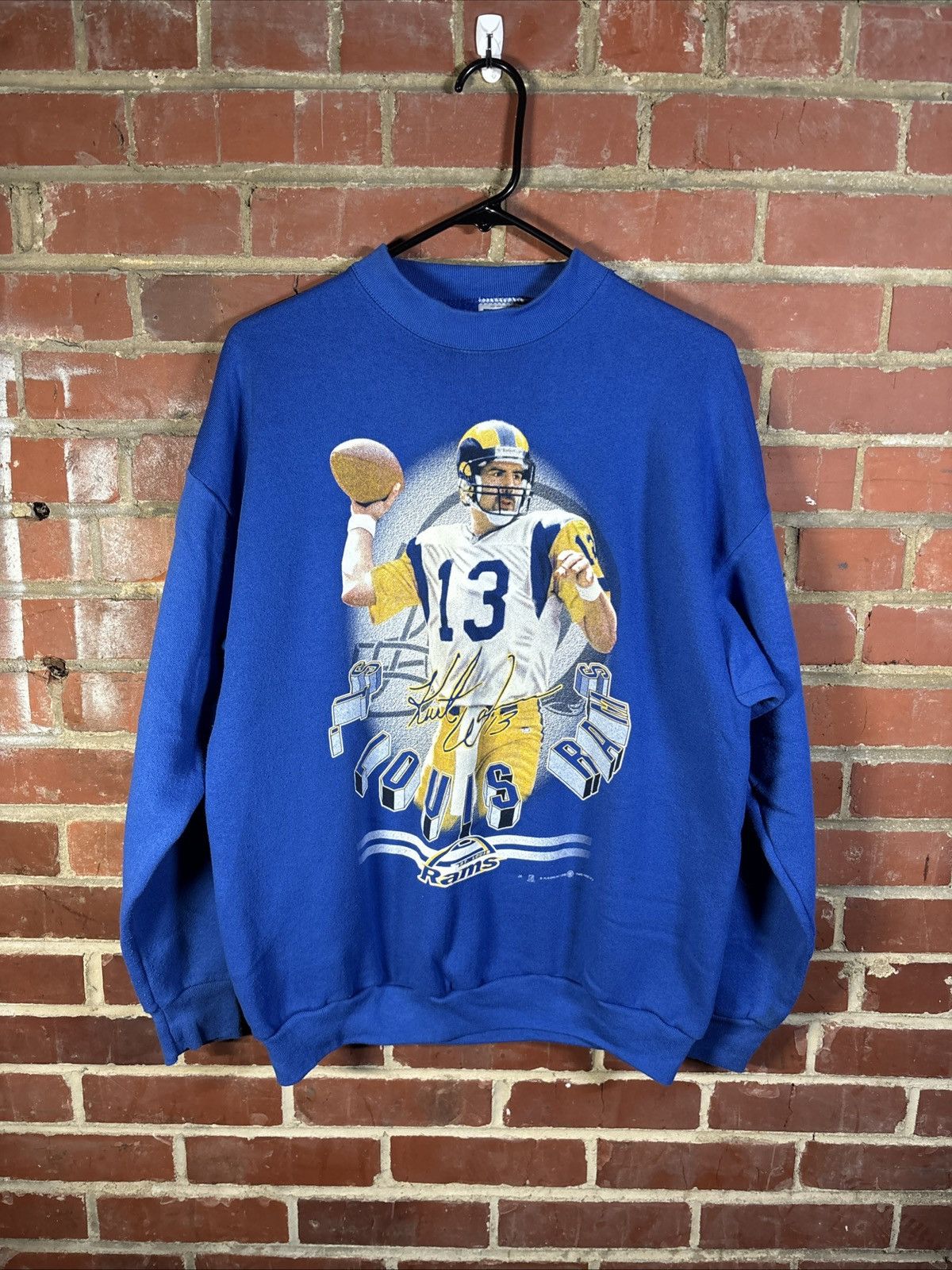NFL Vintage 90s Blue St. Louis Rams Kurt Warner NFL Crewneck L Size US L / EU 52-54 / 3 - 1 Thumbnail