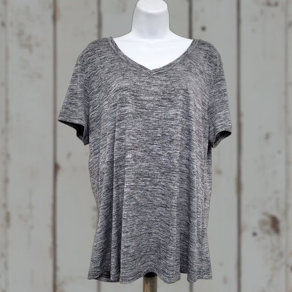 Vintage Activ8 Shirt Women XXL Gray Heathered V-Neck Short Sleeve Athletic Top Shirt Size XXL / US 16-18 / IT 52-54 - 1 Thumbnail