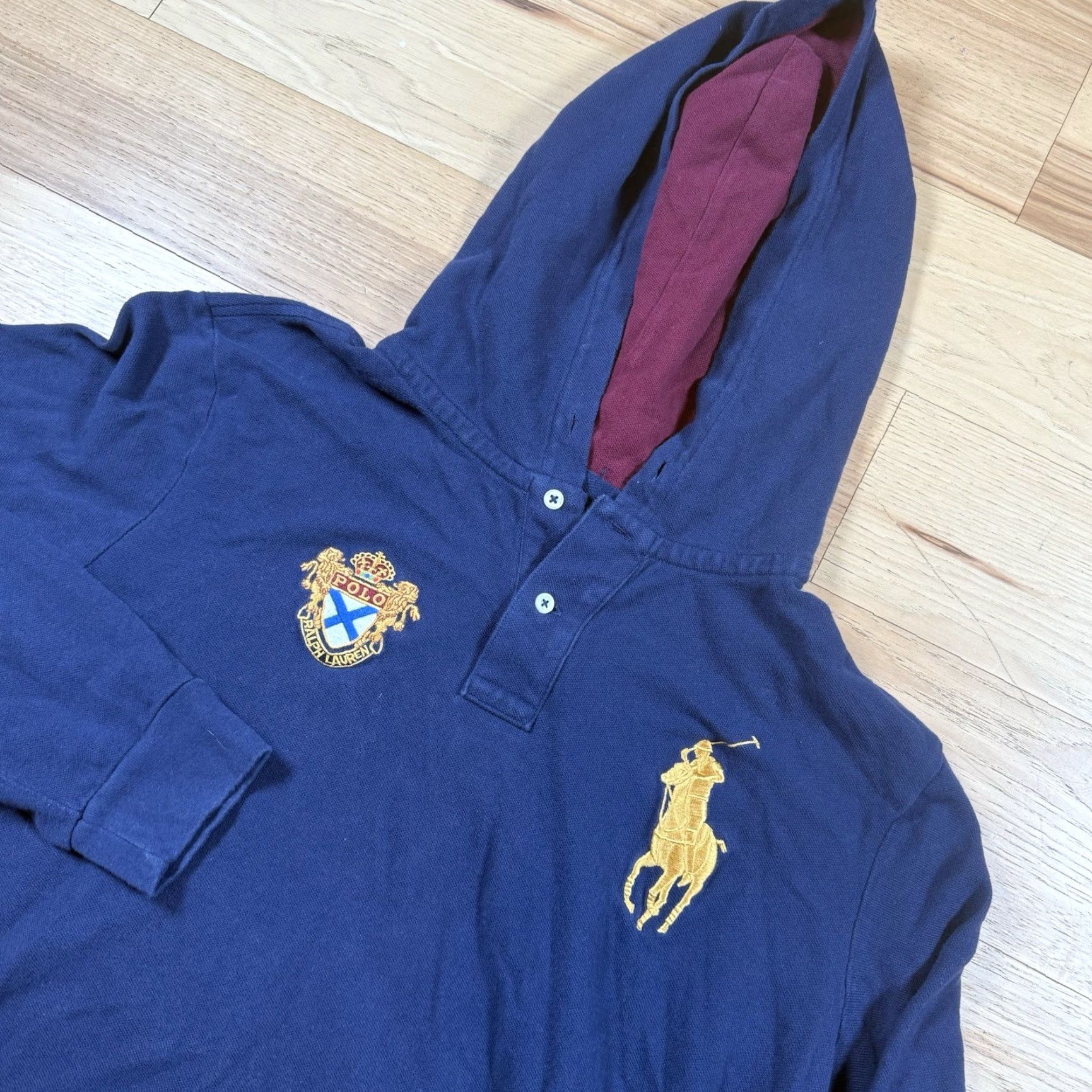 Ralph Lauren Ralph Lauren Polo Hooded Shirt Mens L Blue Long Sleeve Pullover Sweatshirt with Crest Pony Crest Metal Theme Size US L / EU 52-54 / 3 - 2 Thumbnail