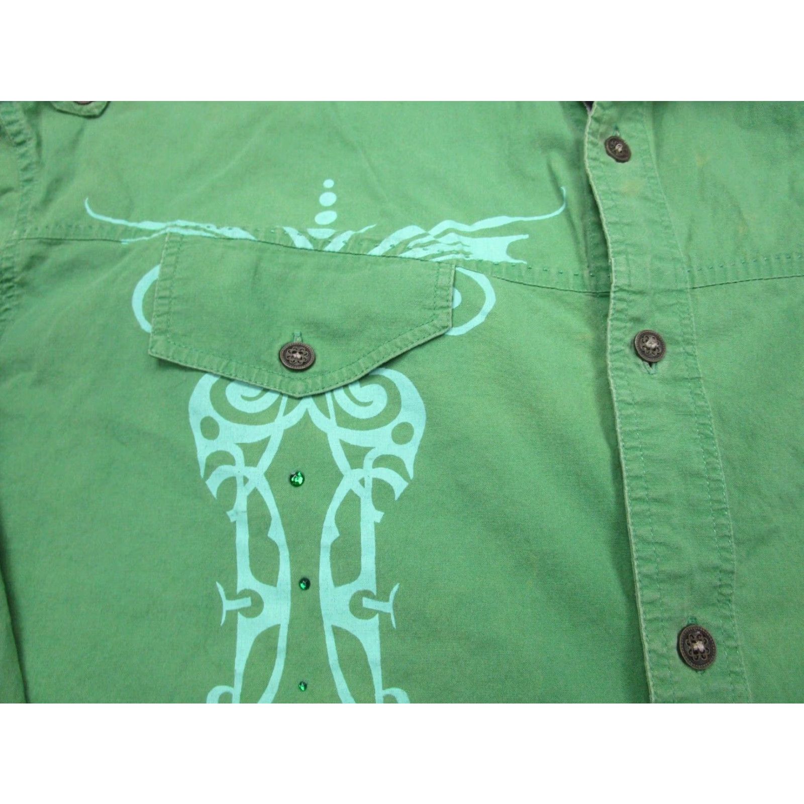Vintage Sinners Embroidered Green Beaded Cowboy Western Button-Up Shirt 3XL Mens Size US XXL / EU 58 / 5 - 5 Thumbnail