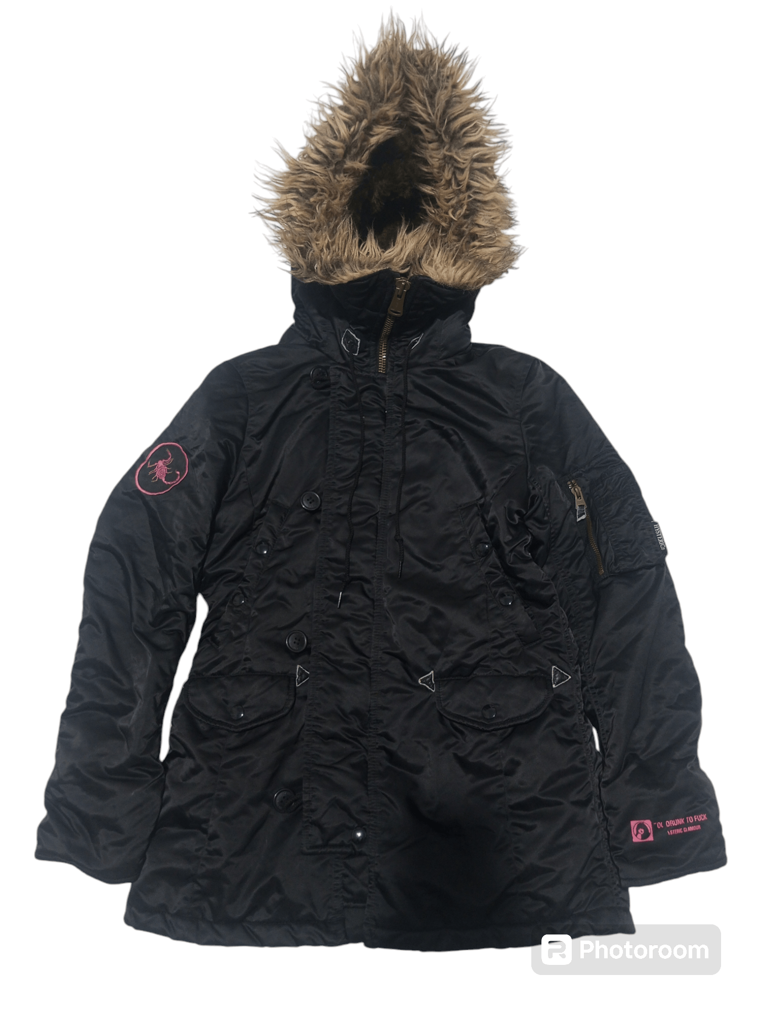 Vintage hysteric glamour scorpio patch puffer fur jacket