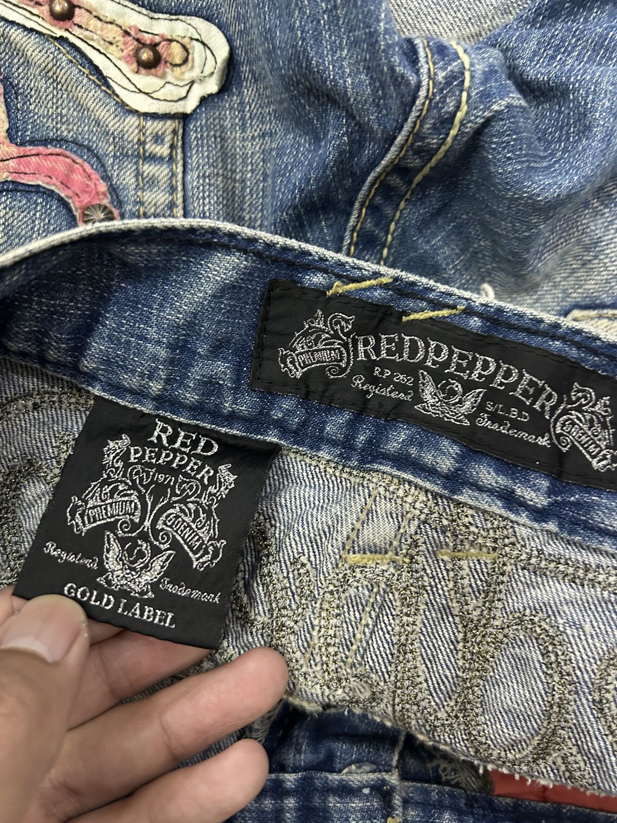 Japanese Brand × Vintage Flare Jeans Embroidered Skull Patch Distressed Denim Size US 32 / EU 48 - 14 Thumbnail