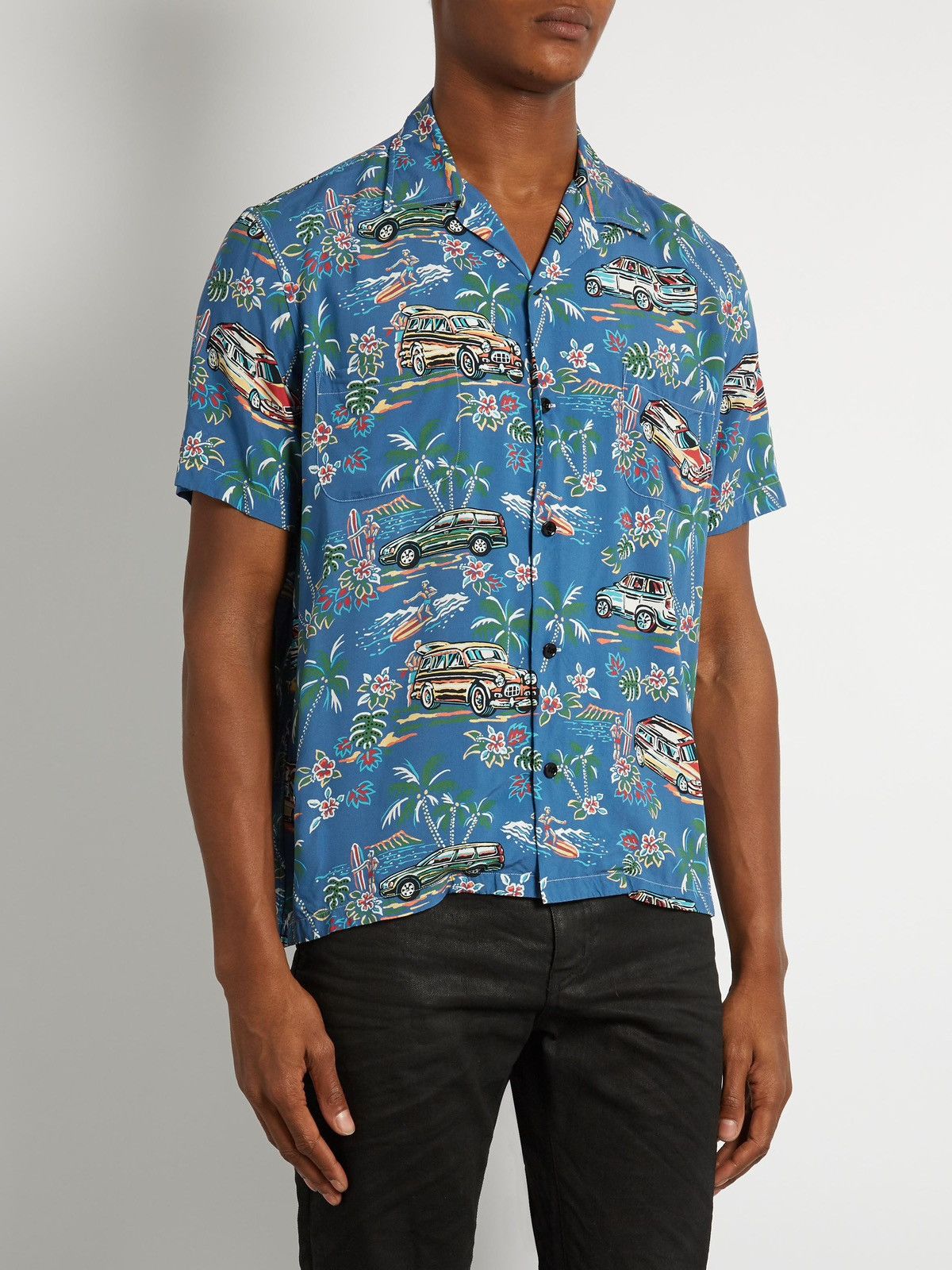Saint Laurent Paris Saint Laurent Paris SS17 Hawaiian Blue Cuban Carprint Shirt Size US XL / EU 56 / 4 - 1 Thumbnail