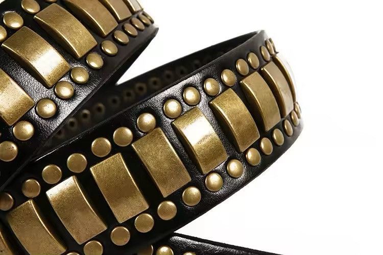 Designer × Leather Gothic Punk Leather Hip Hop Buckle Belt Size ONE SIZE - 5 Thumbnail