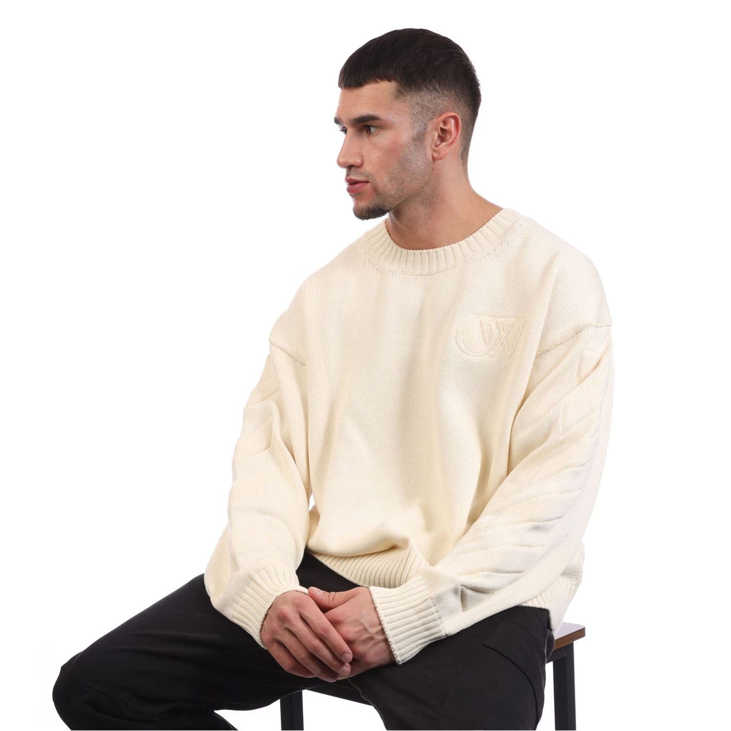 Off-White o1g2r1mq0226 3D Diagonal Knit Crewneck Sweatshirt In Cream Size US M / EU 48-50 / 2 - 4 Thumbnail