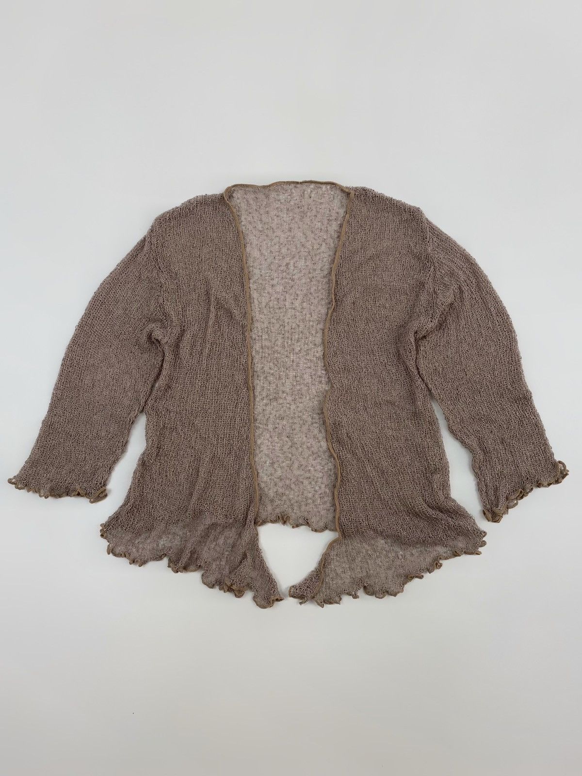 Vintage Y2K Vintage Beige Mesh Knit Wrap Bolero Shrug Top Cardigan Size ONE SIZE - 4 Thumbnail