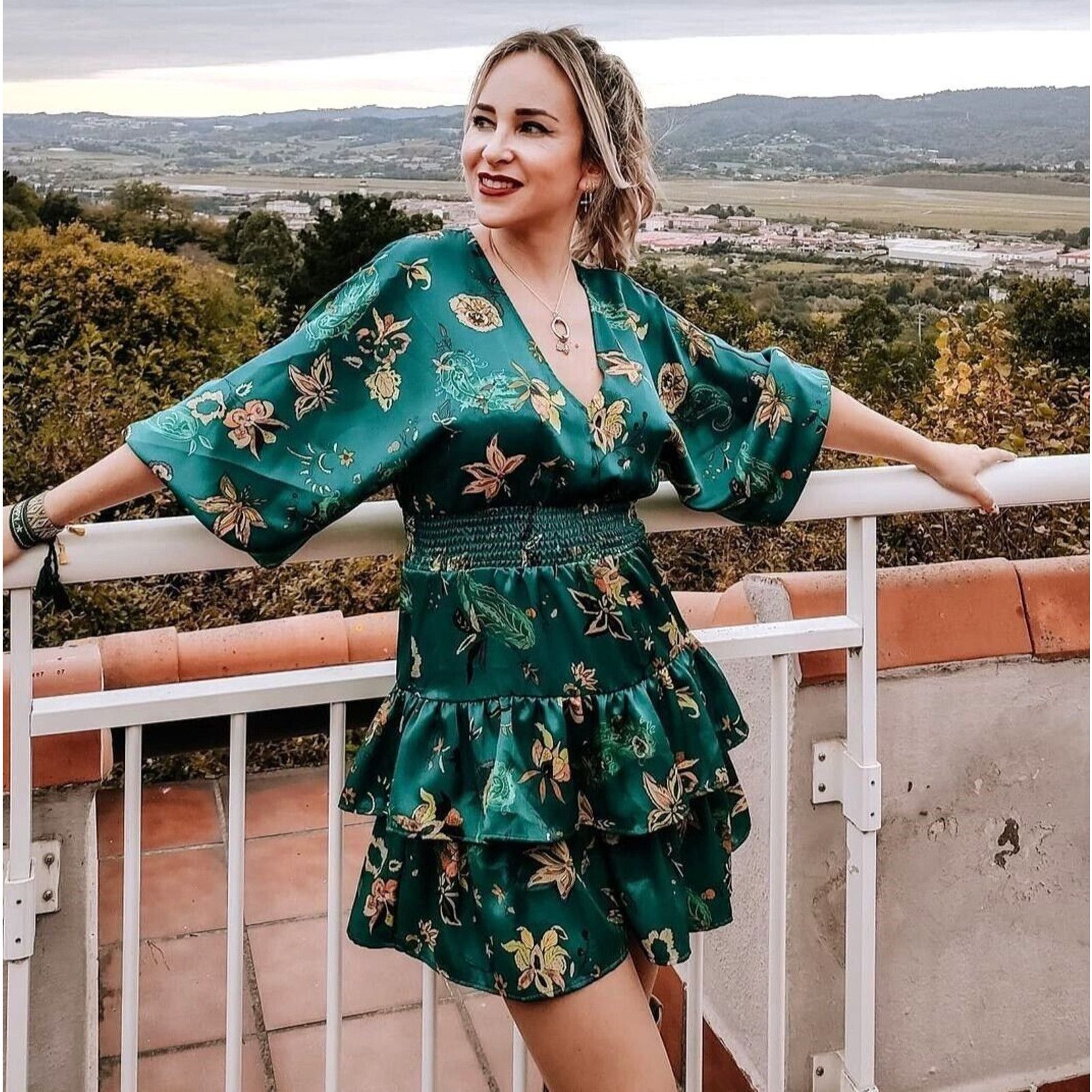 zara green printed dress Zara Cross Waist Jersey Dress-Hunter Green, Ikat main image 0