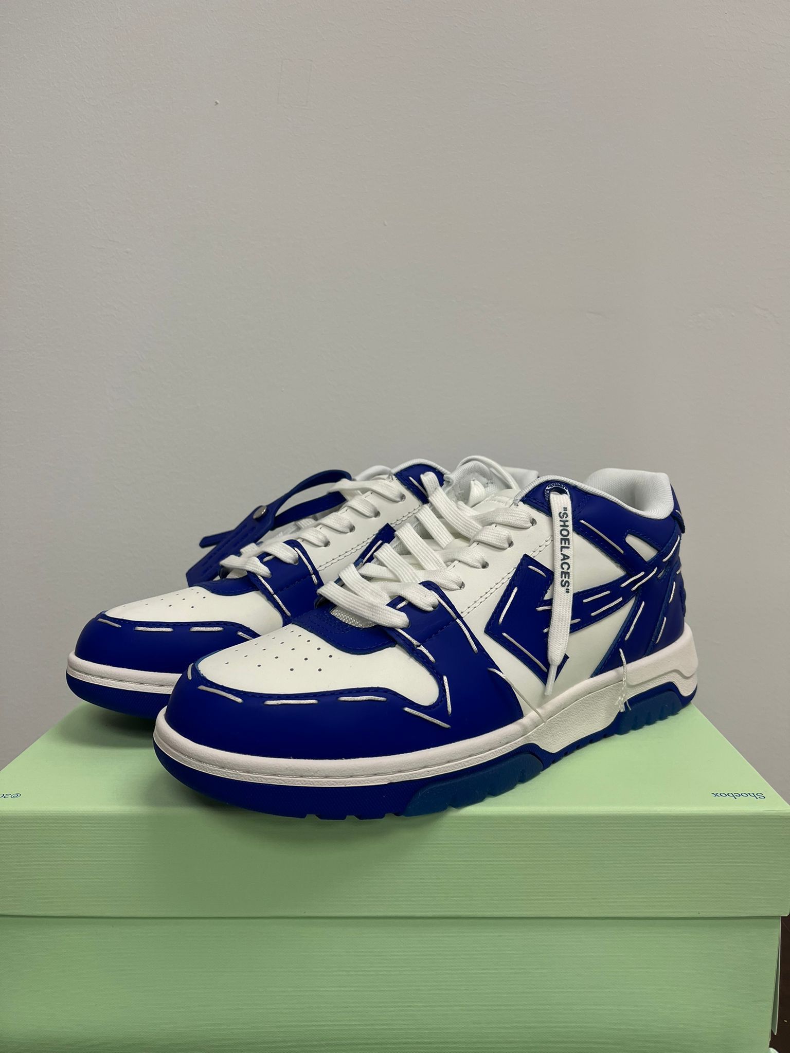 image of Off White Out Of Office Sartorial Stitch Sneakers In Dark Blue / White in Dark Blue/White (Size 6)