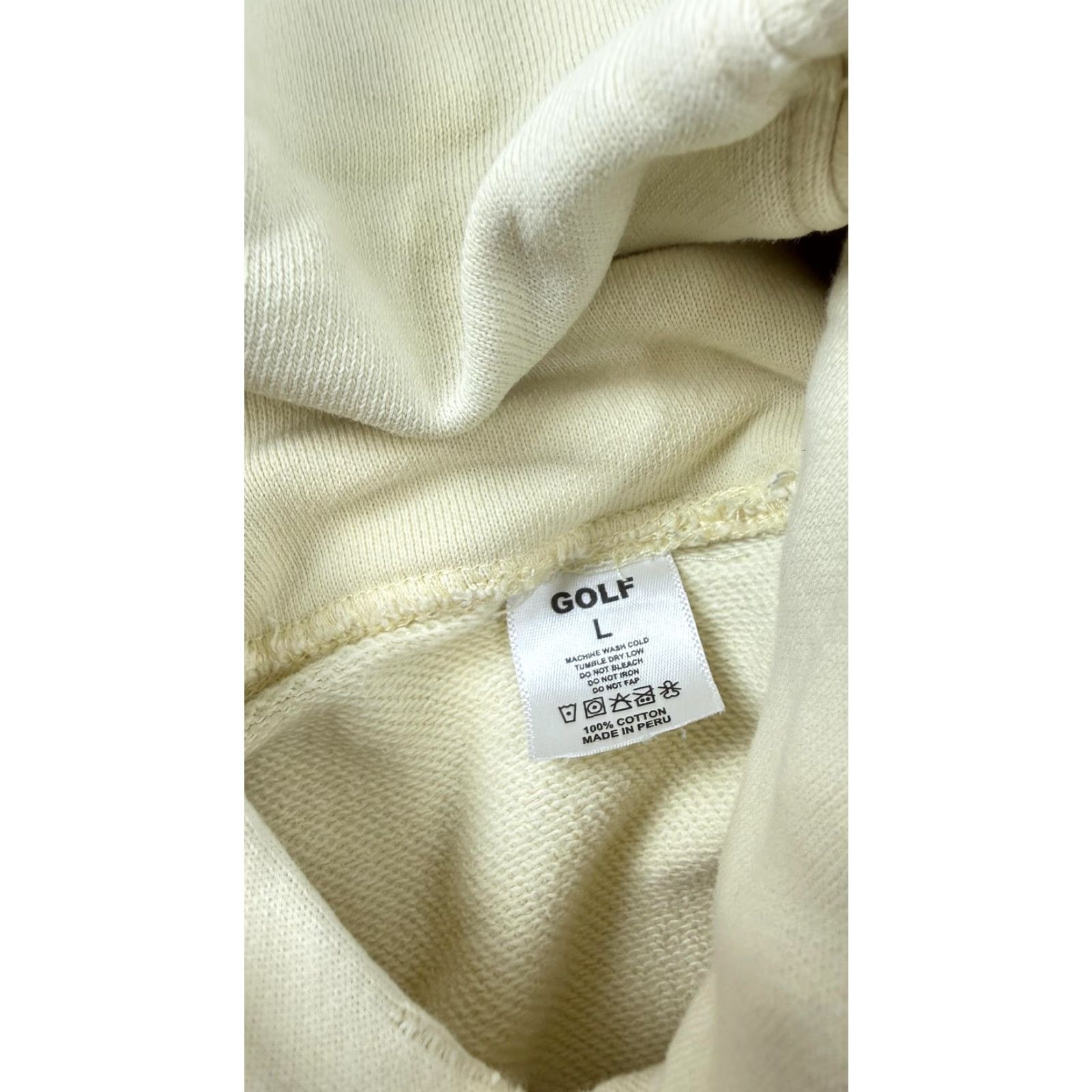 Vintage GOLF Hoodie Mens Large Cream Yellow Graphic Print Pullover Sweatshirt Streetwear Kangaroo Pocket Drawstring Hooded Size US L / EU 52-54 / 3 - 6 Thumbnail