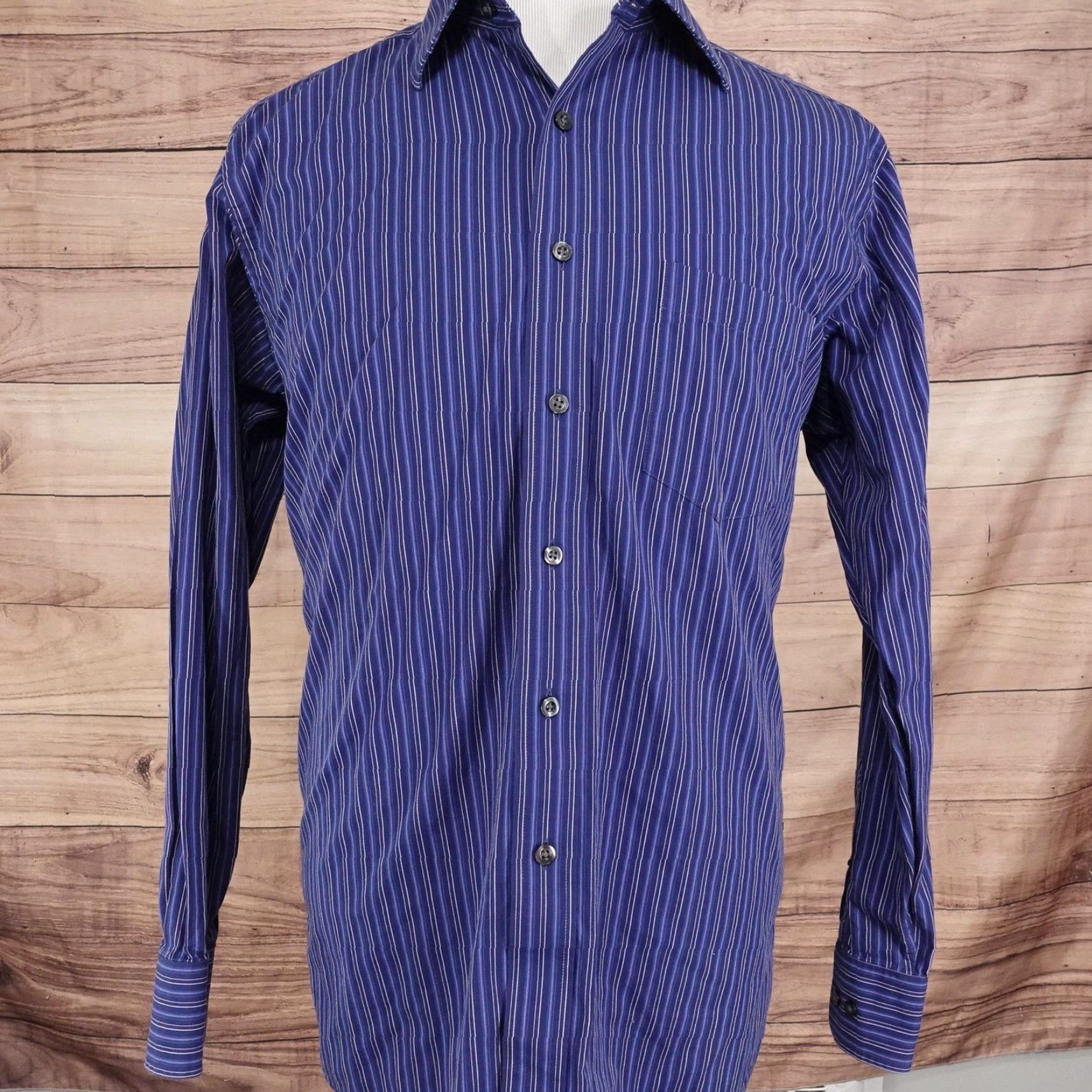 Vintage Michael Kors Dress Shirt Mens 16 34/35 Blue Stripe Large Long Sleeve Size 42R - 3 Thumbnail