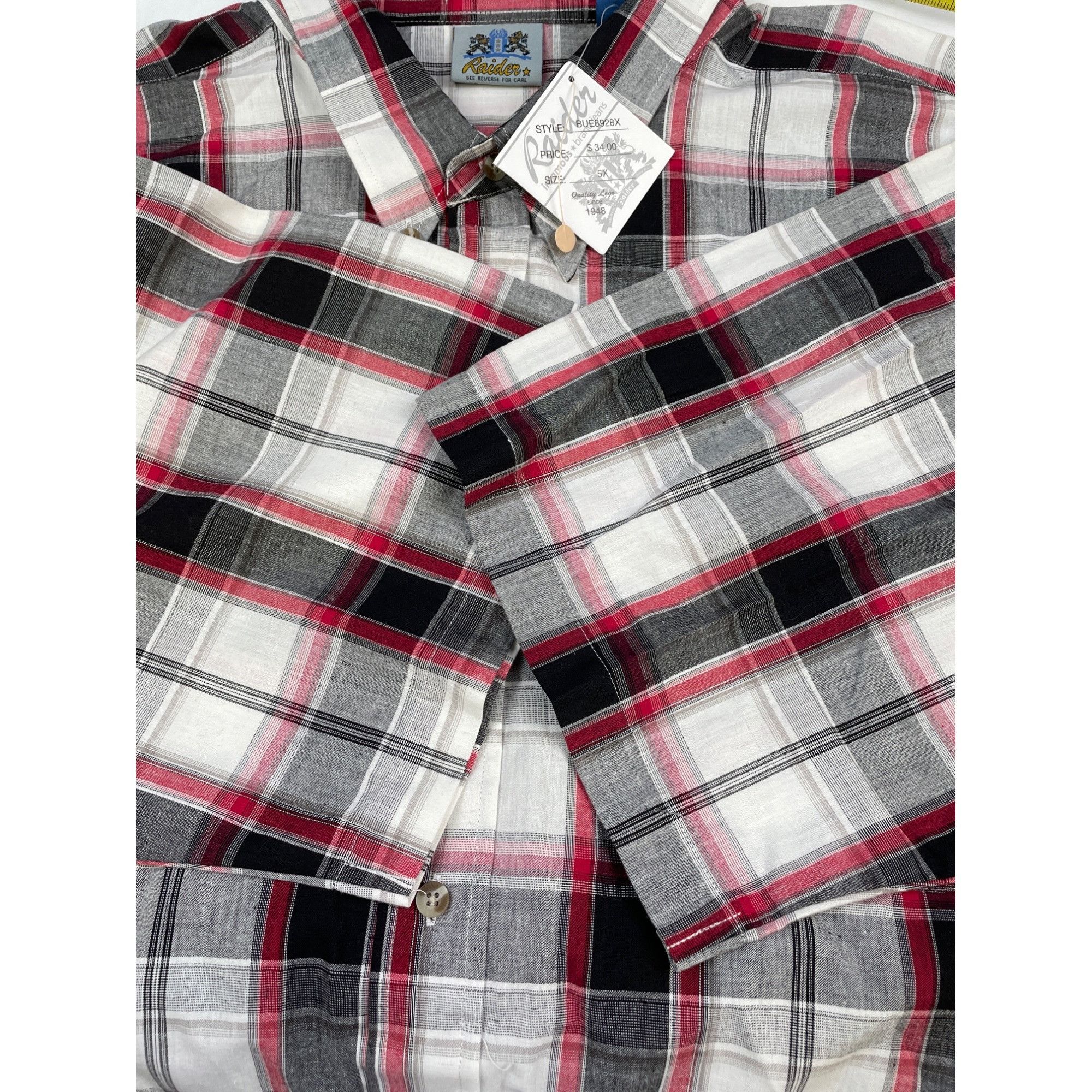 Other Raider Men's Red Multi Checkered Button Up Shirt Short Sleev Size US XXL / EU 58 / 5 - 7 Thumbnail