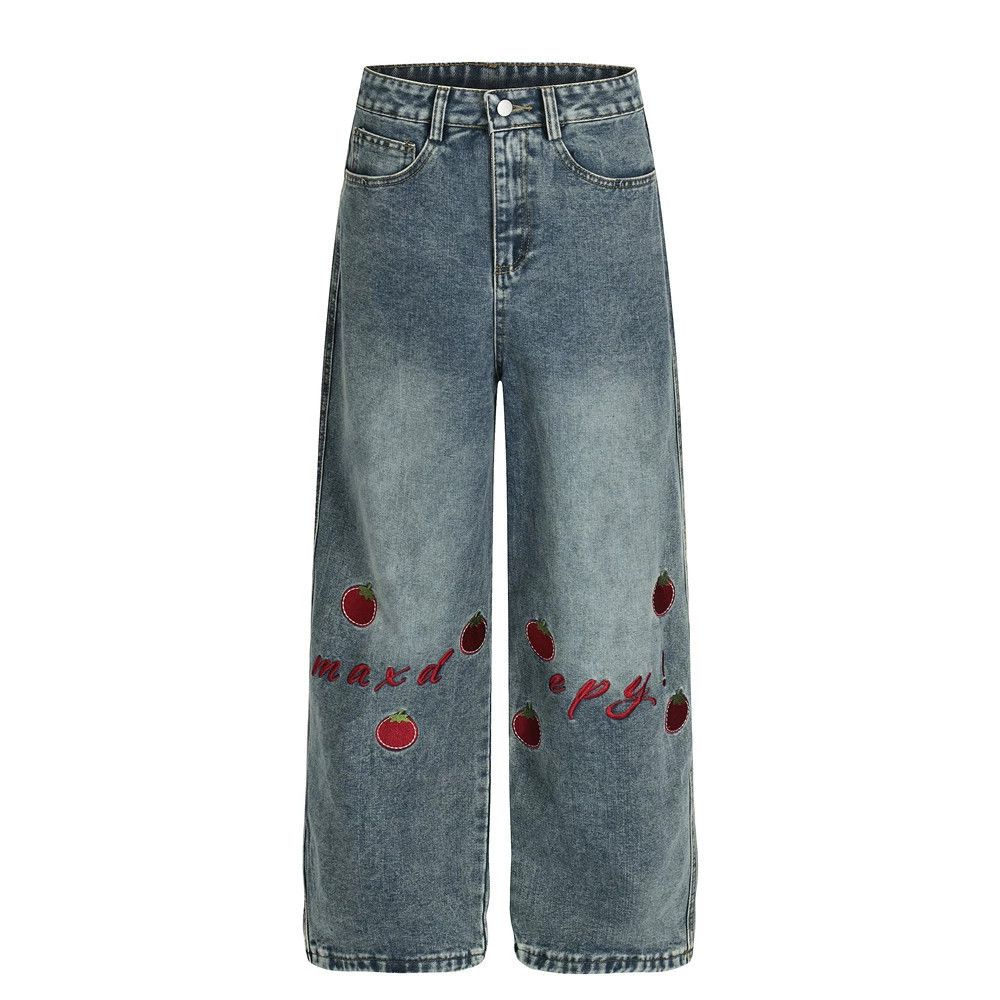 Jean Men's punk tomato embroidered loose washed distressed jeans Size US 32 / EU 48 - 1 Thumbnail