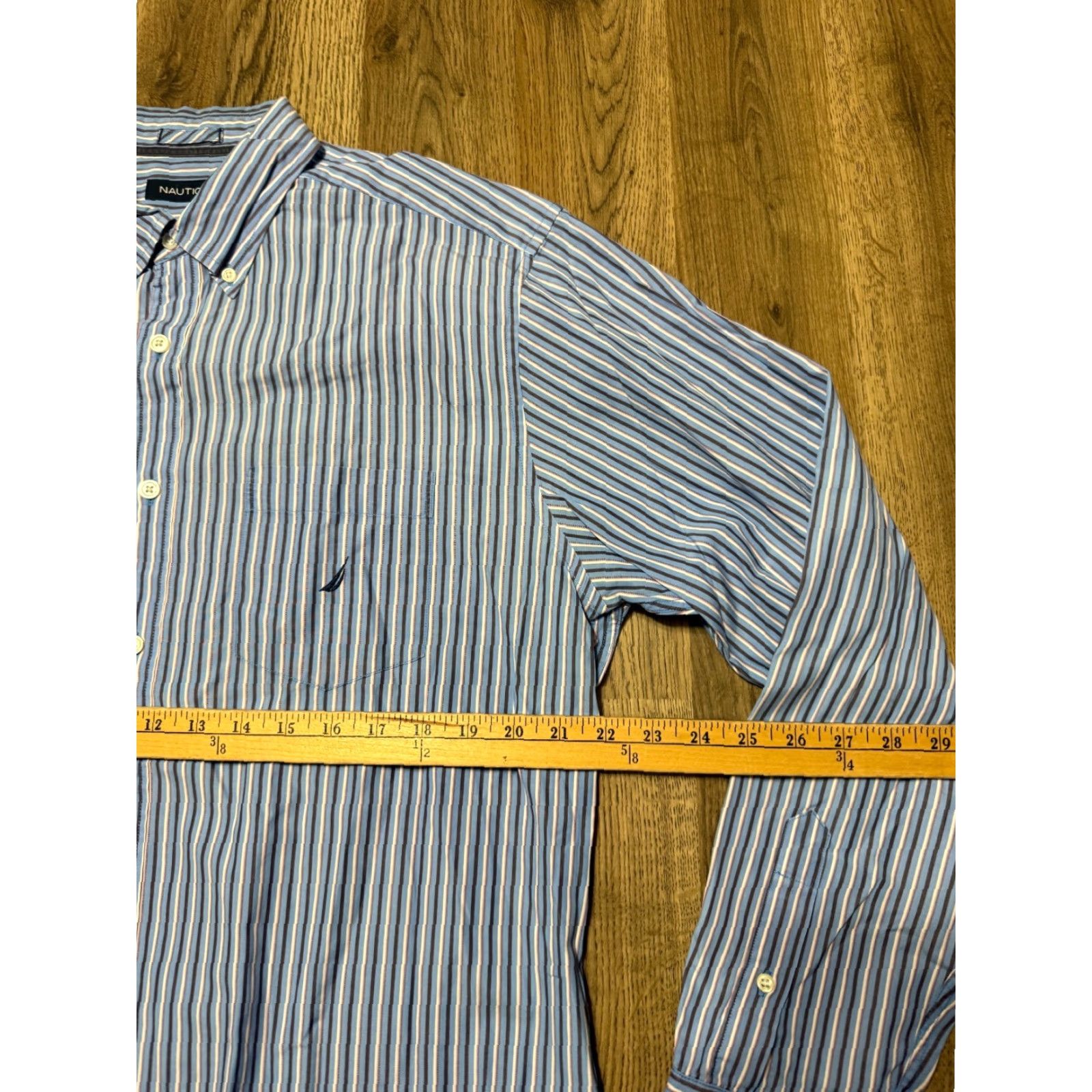 Nautica Nautica Shirt Mens Large Blue White Brown Striped Button Up 100s Two Ply Cotton Shirt Mens Large Blue Striped Button-Up Nautica Size US L / EU 52-54 / 3 - 6 Thumbnail